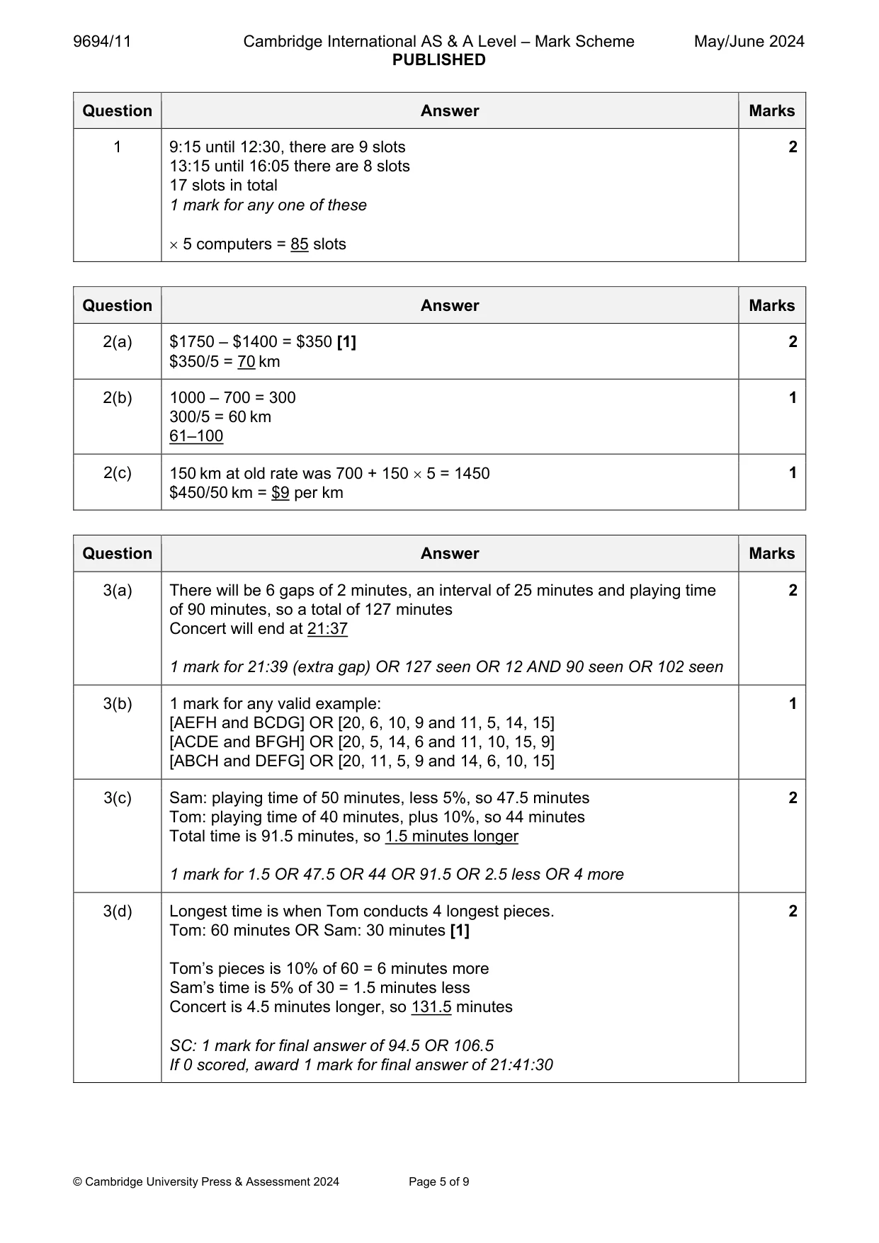 Mark scheme, page 5 of 9