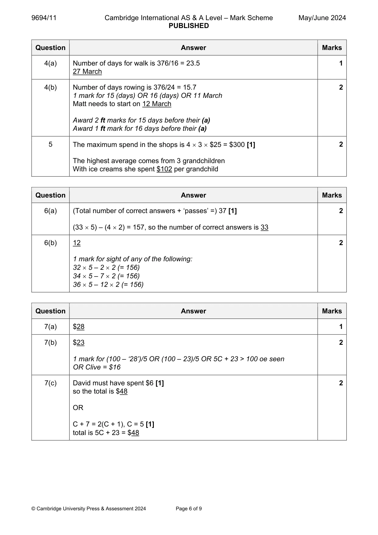 Mark scheme, page 6 of 9