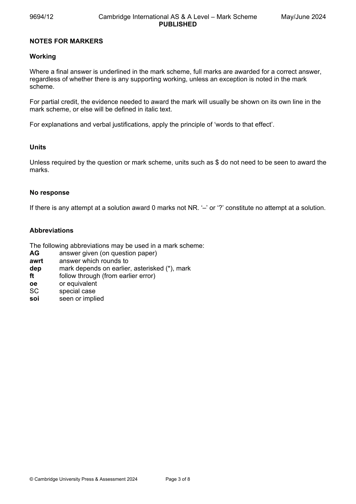 Mark scheme, page 3 of 8