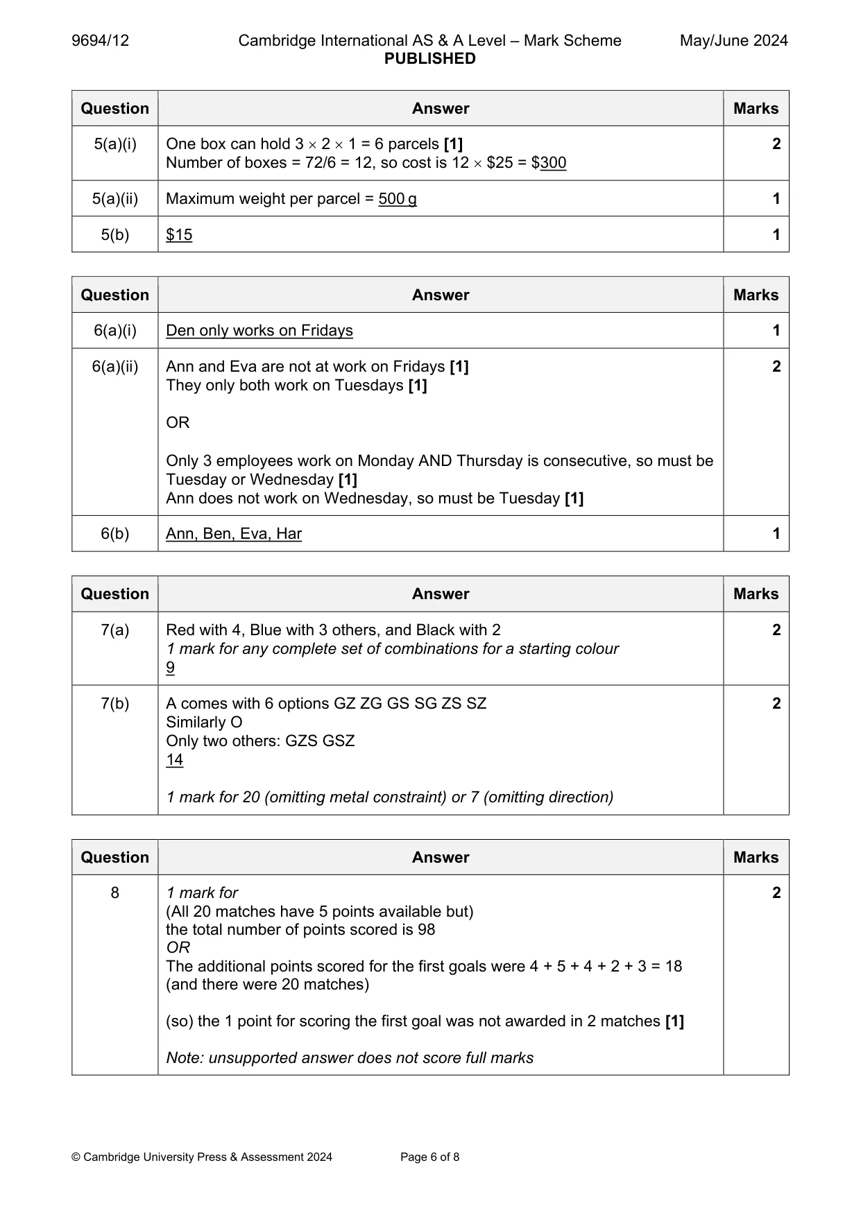 Mark scheme, page 6 of 8