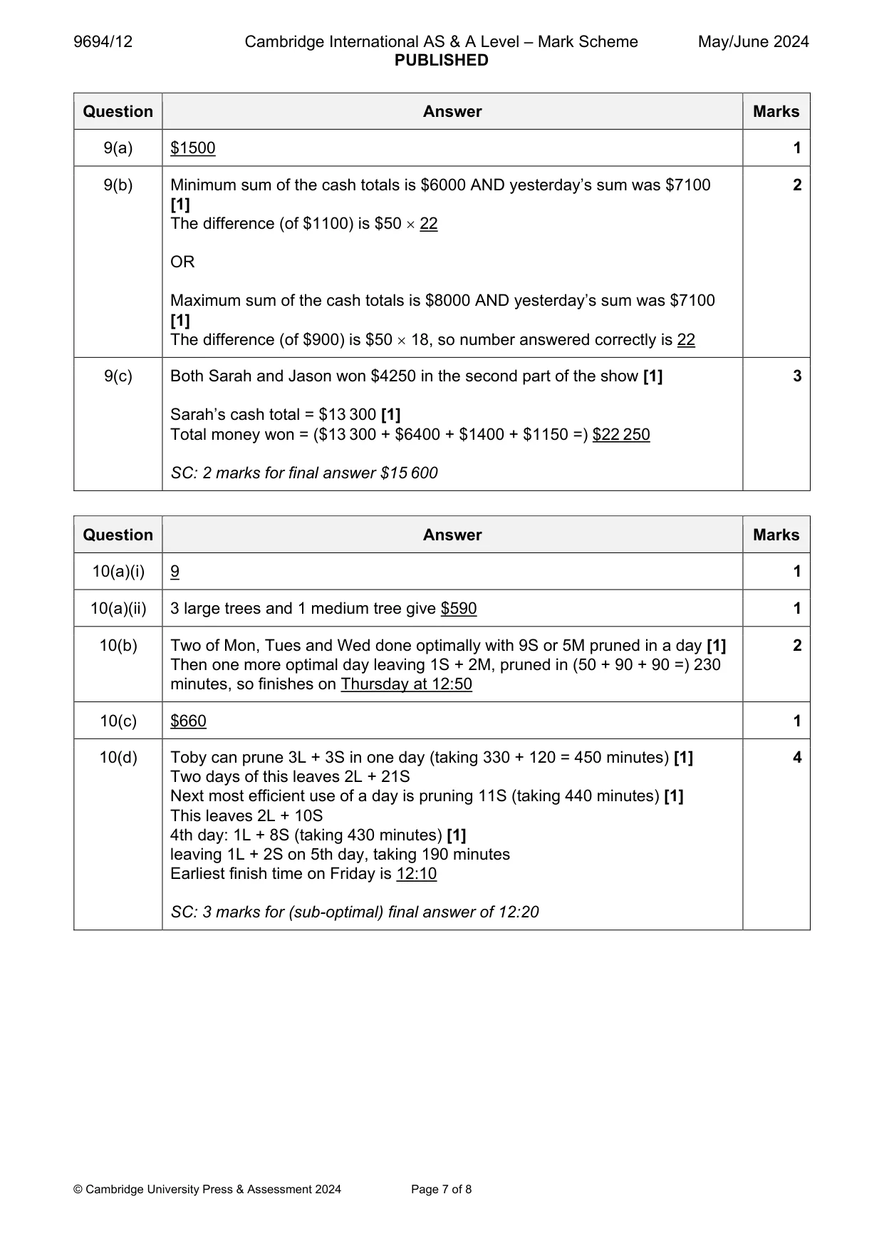 Mark scheme, page 7 of 8