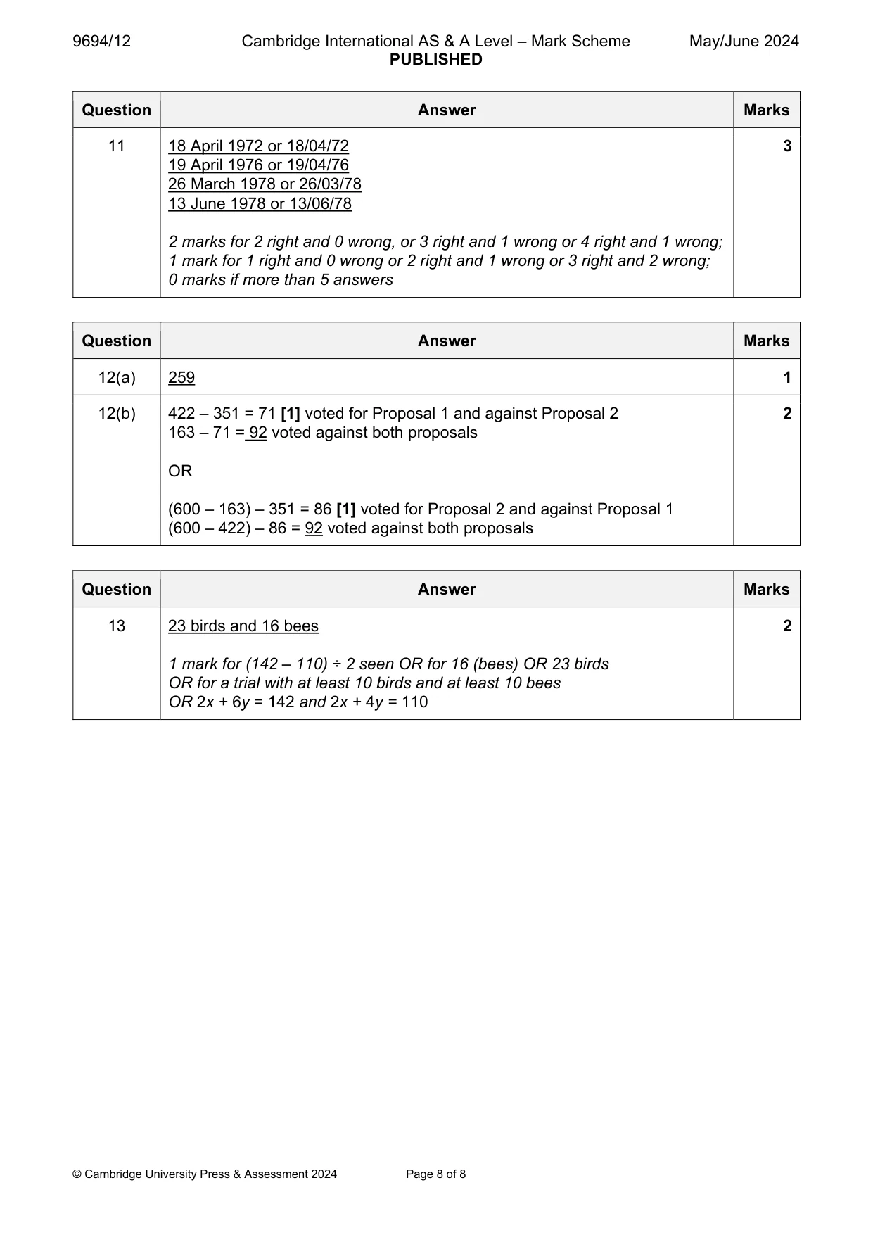Mark scheme, page 8 of 8