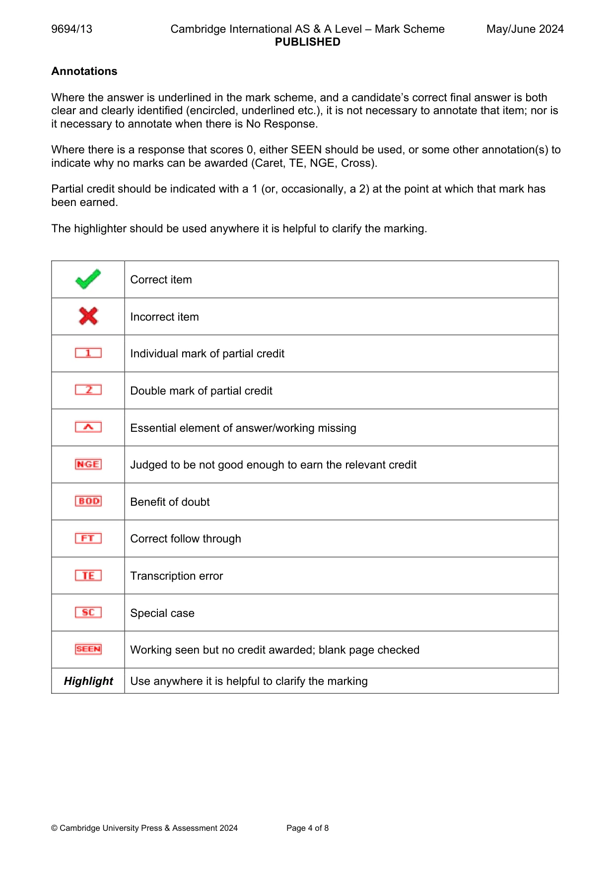 Mark scheme, page 4 of 8