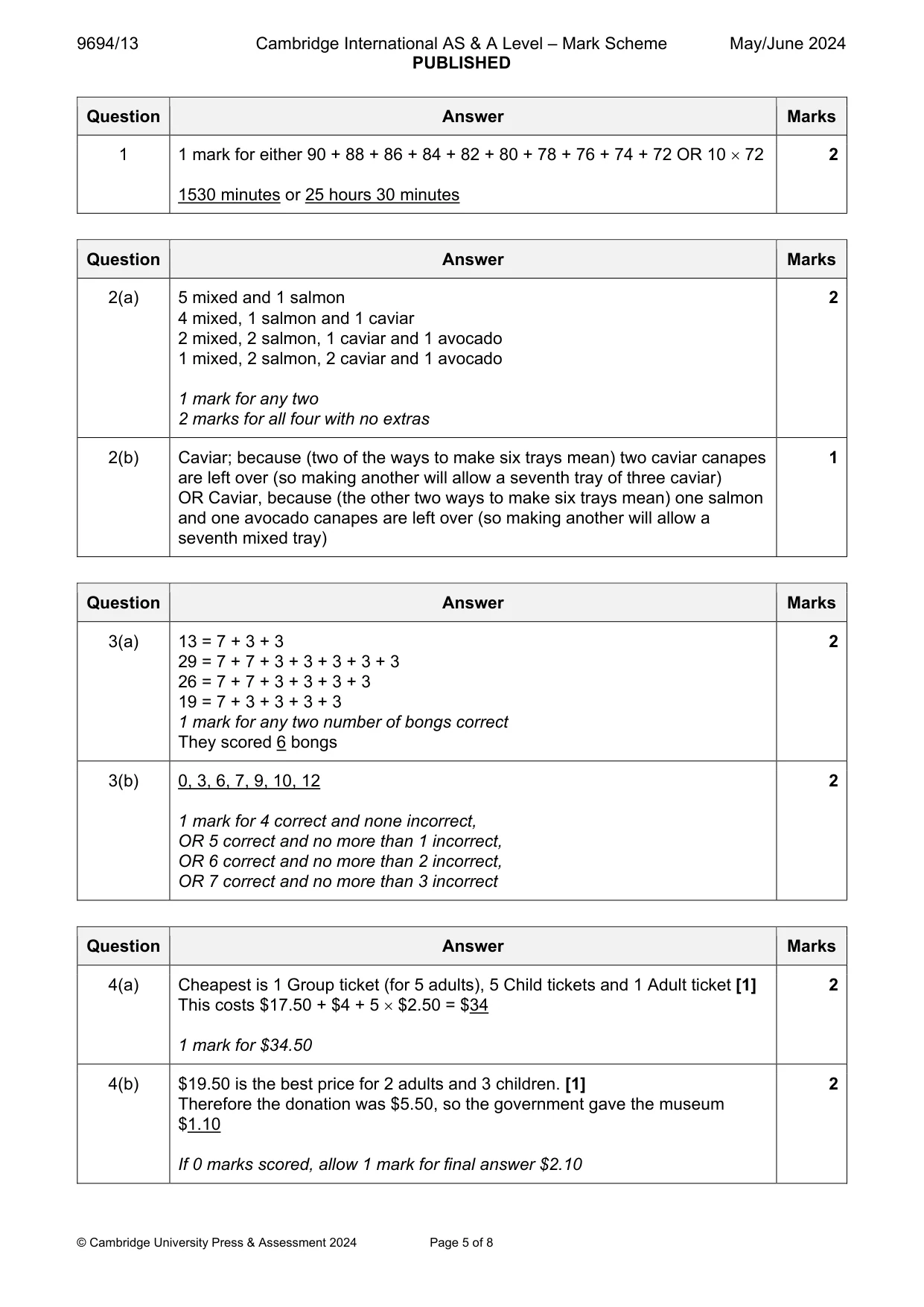 Mark scheme, page 5 of 8