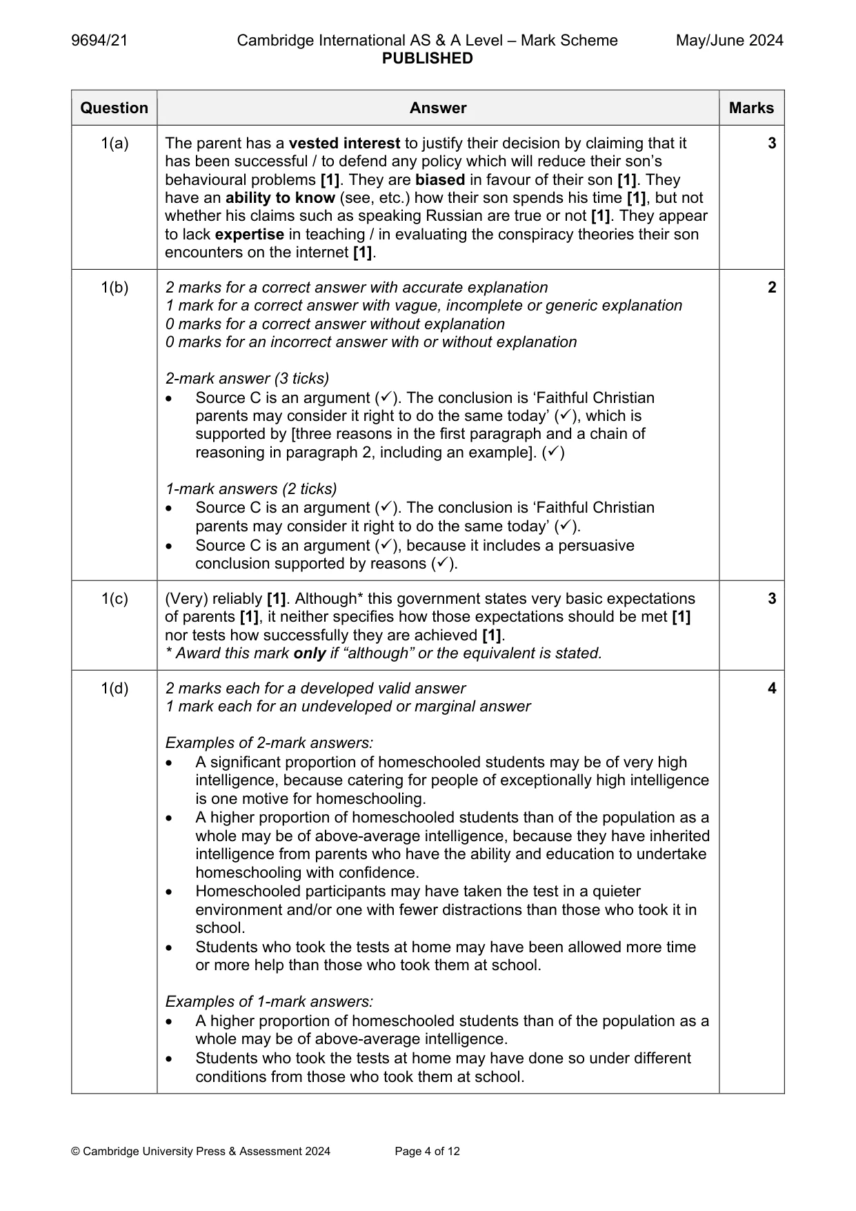 Mark scheme, page 4 of 12