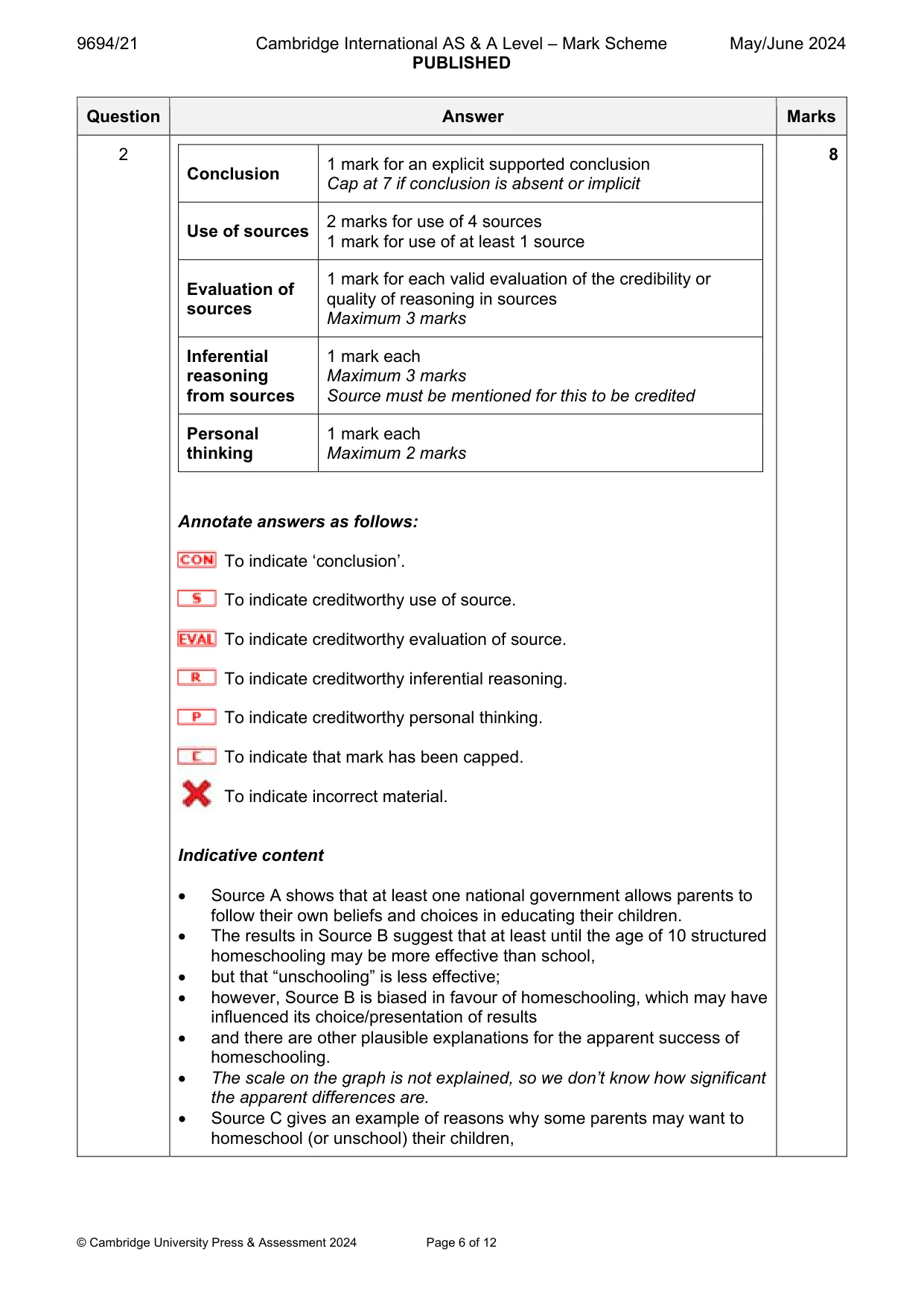 Mark scheme, page 6 of 12
