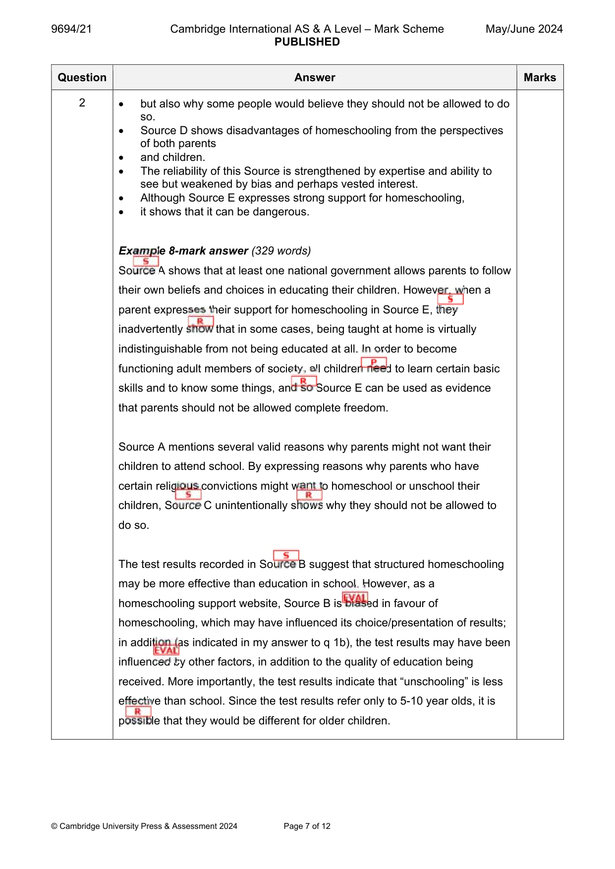 Mark scheme, page 7 of 12