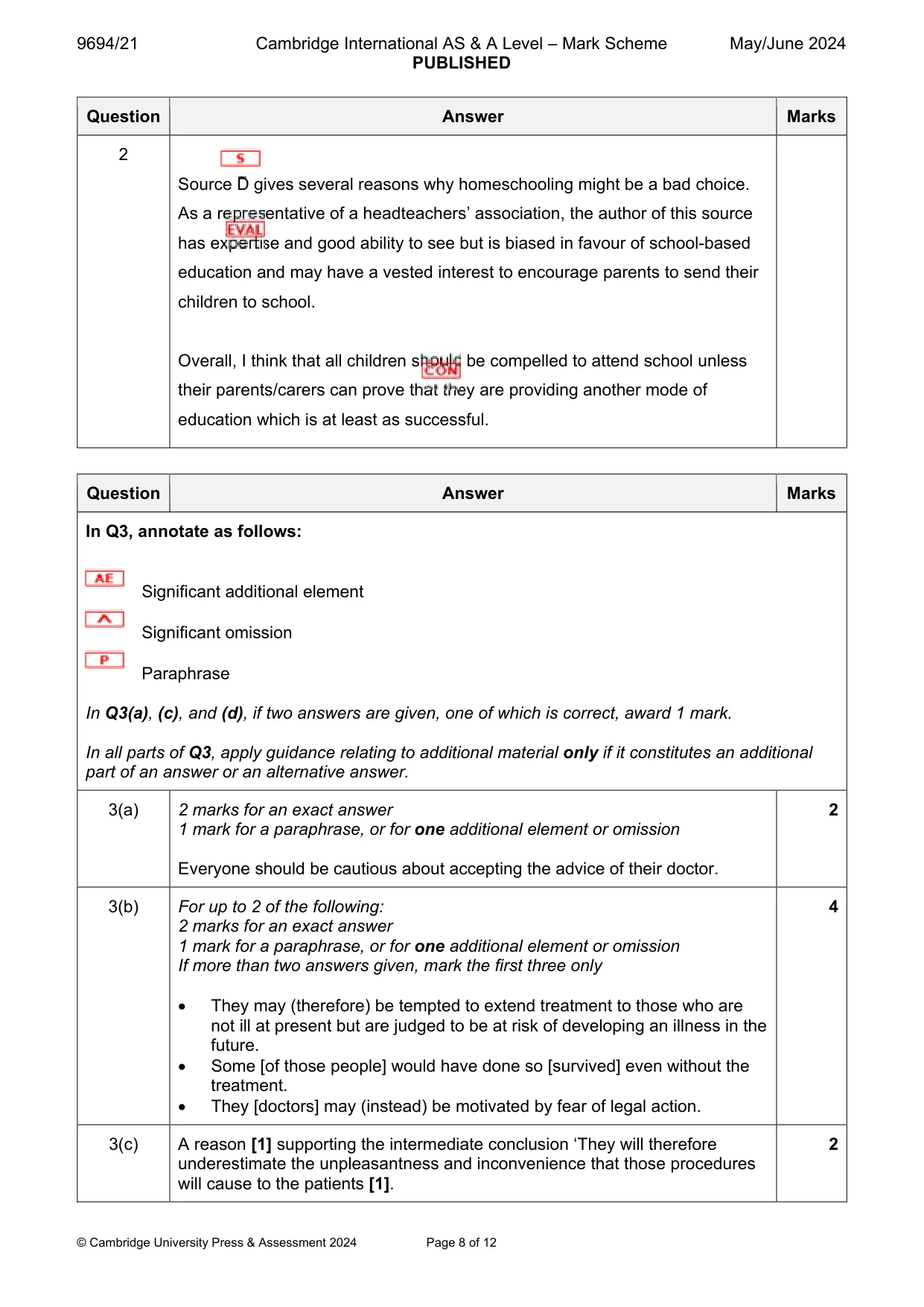 Mark scheme, page 8 of 12