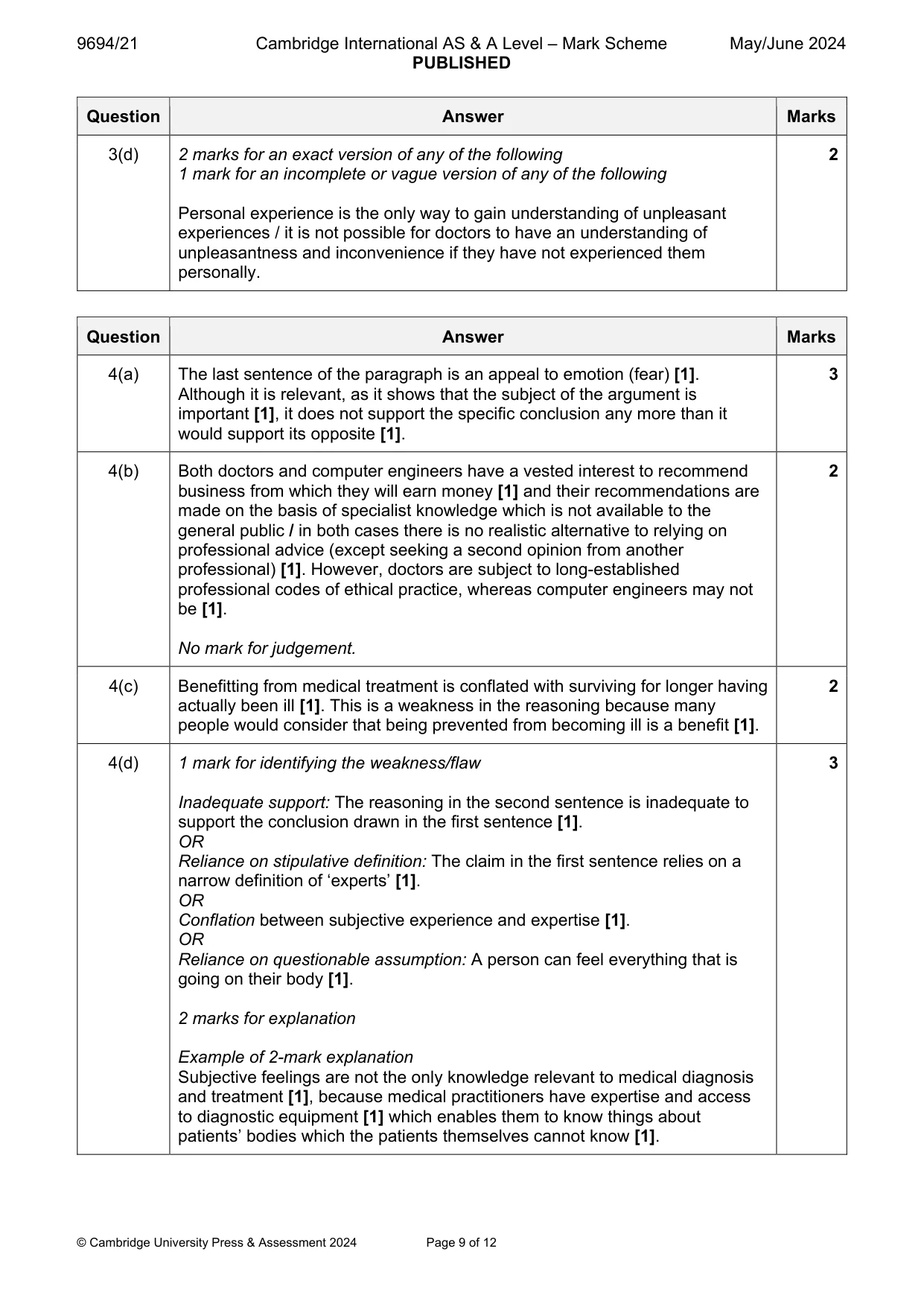 Mark scheme, page 9 of 12