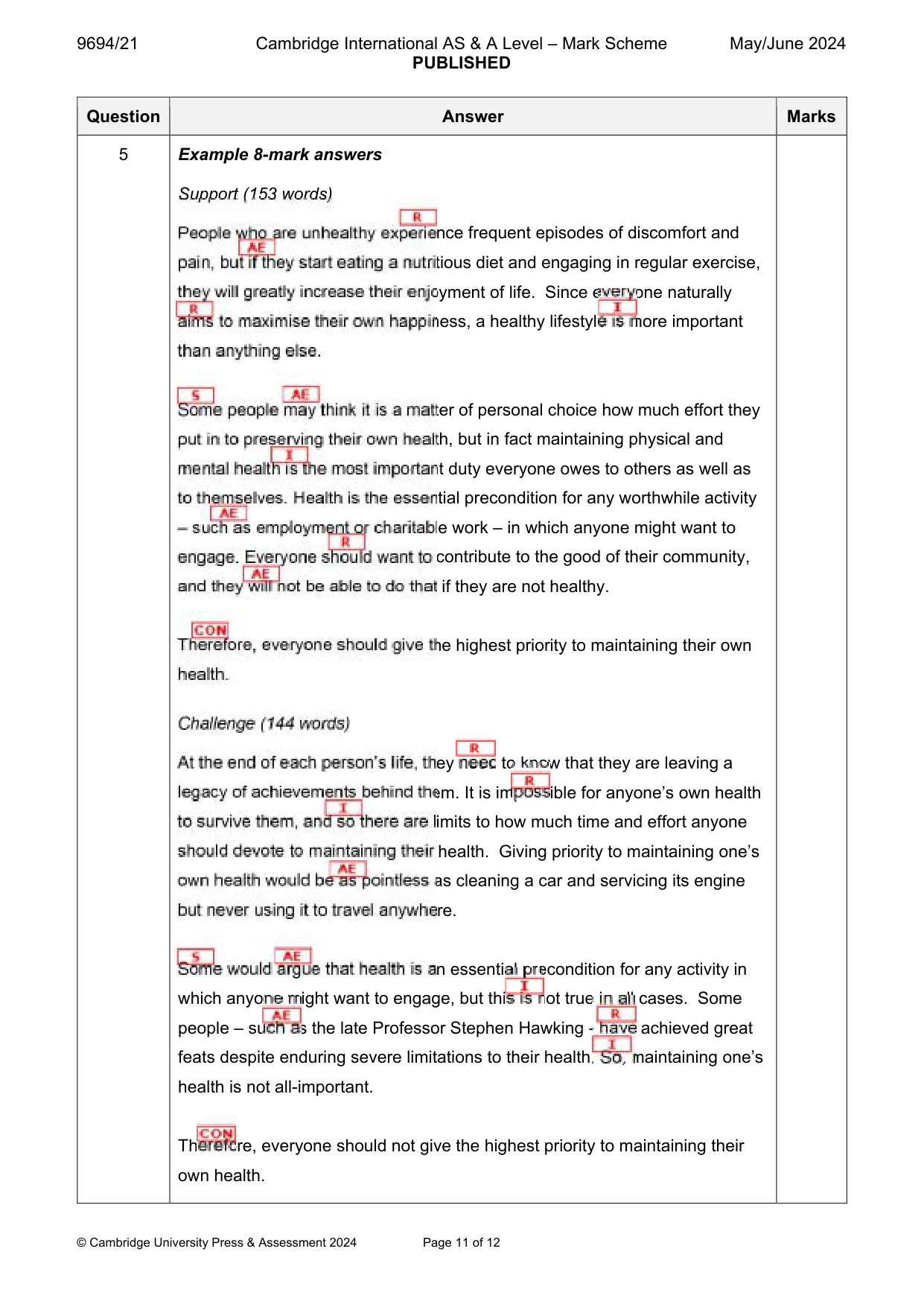 Mark scheme, page 11 of 12