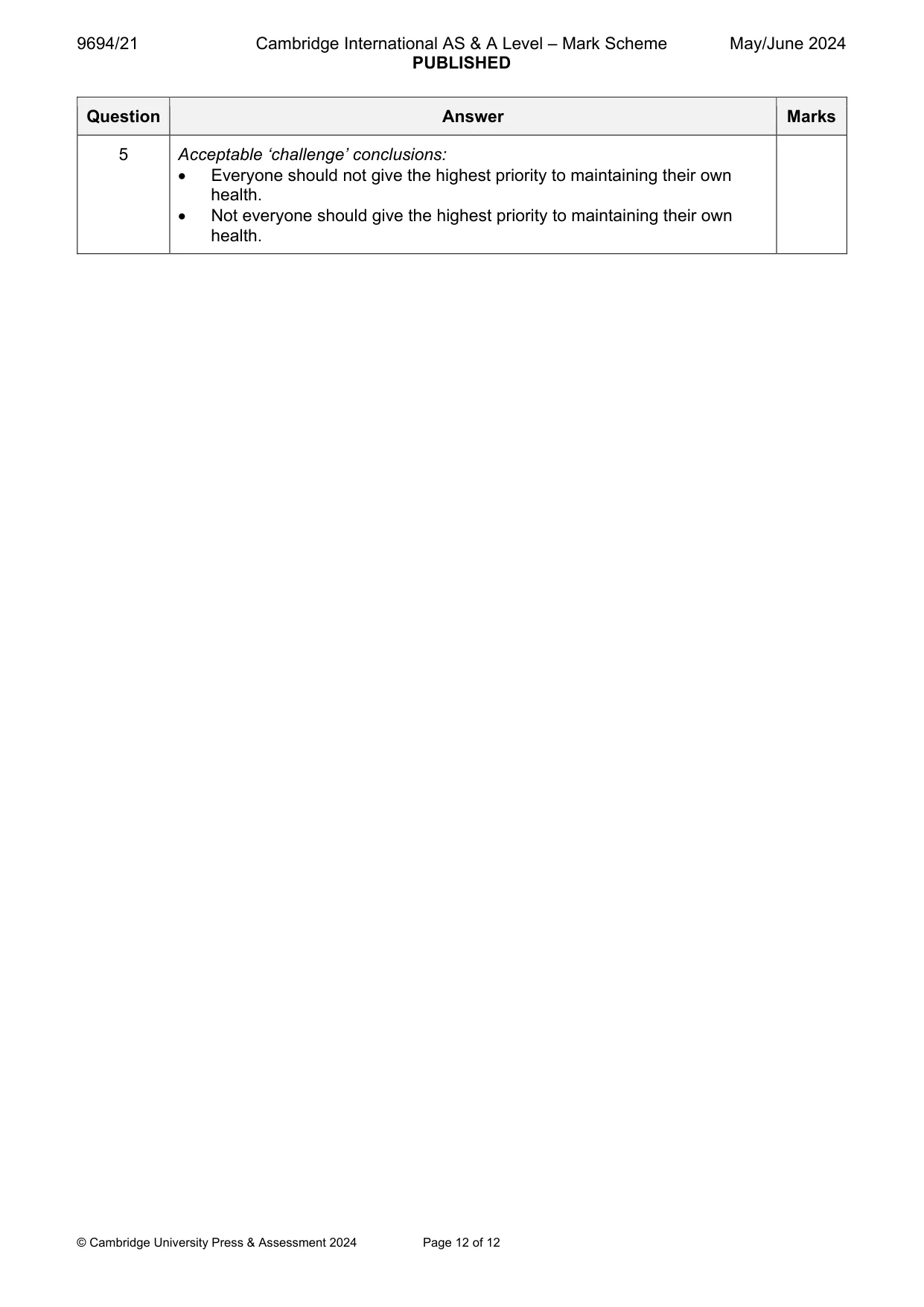 Mark scheme, page 12 of 12
