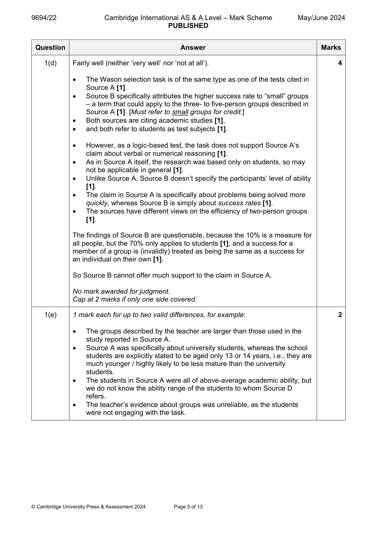 Mark scheme, page 5 of 13