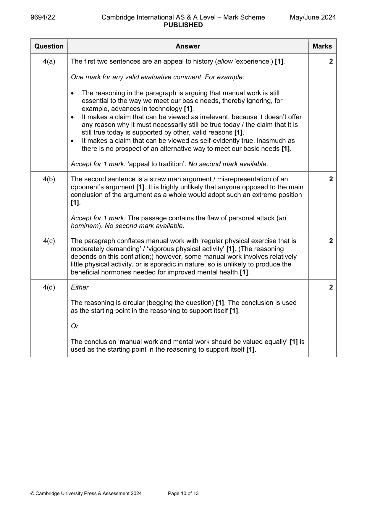 Mark scheme, page 10 of 13