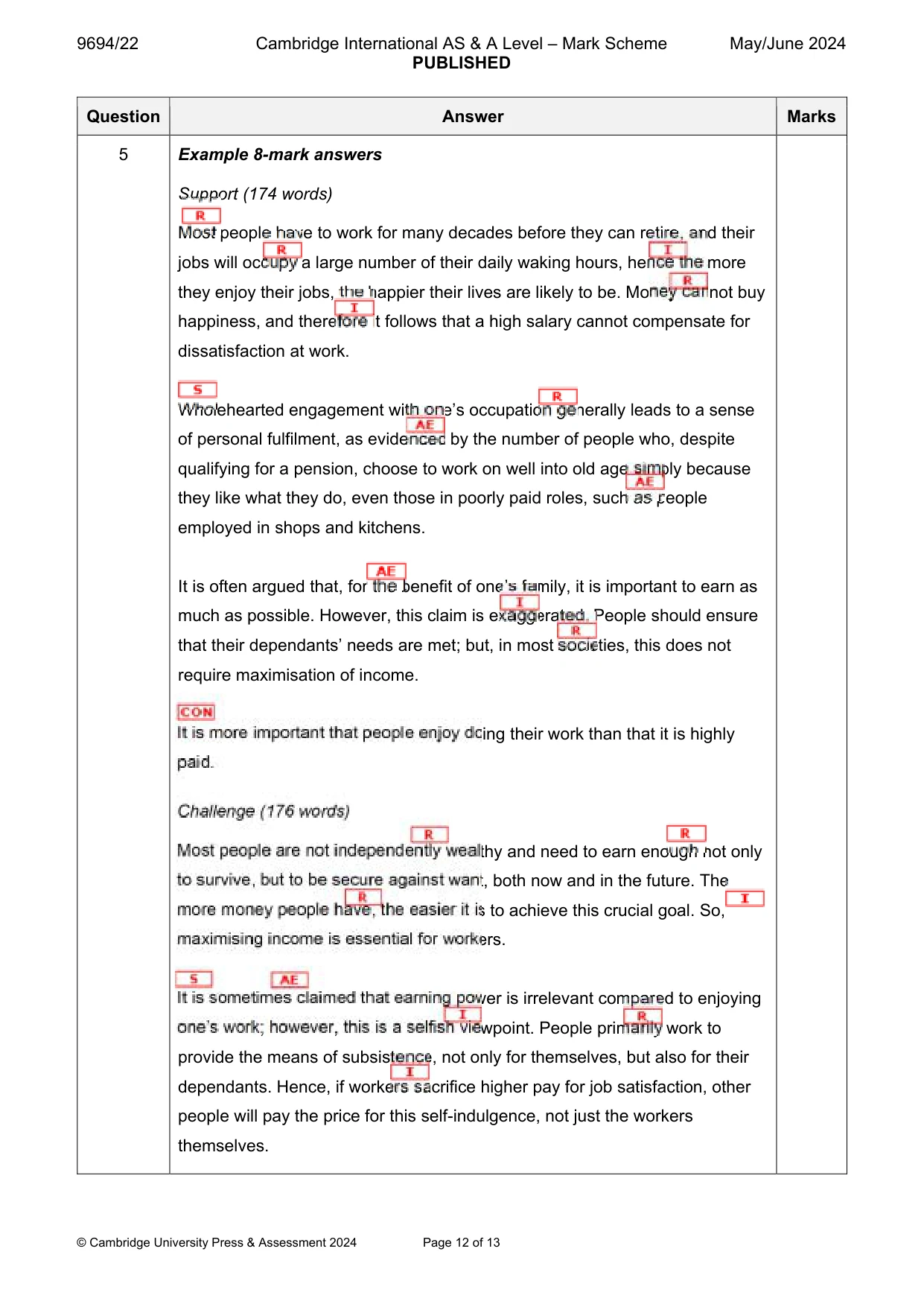 Mark scheme, page 12 of 13