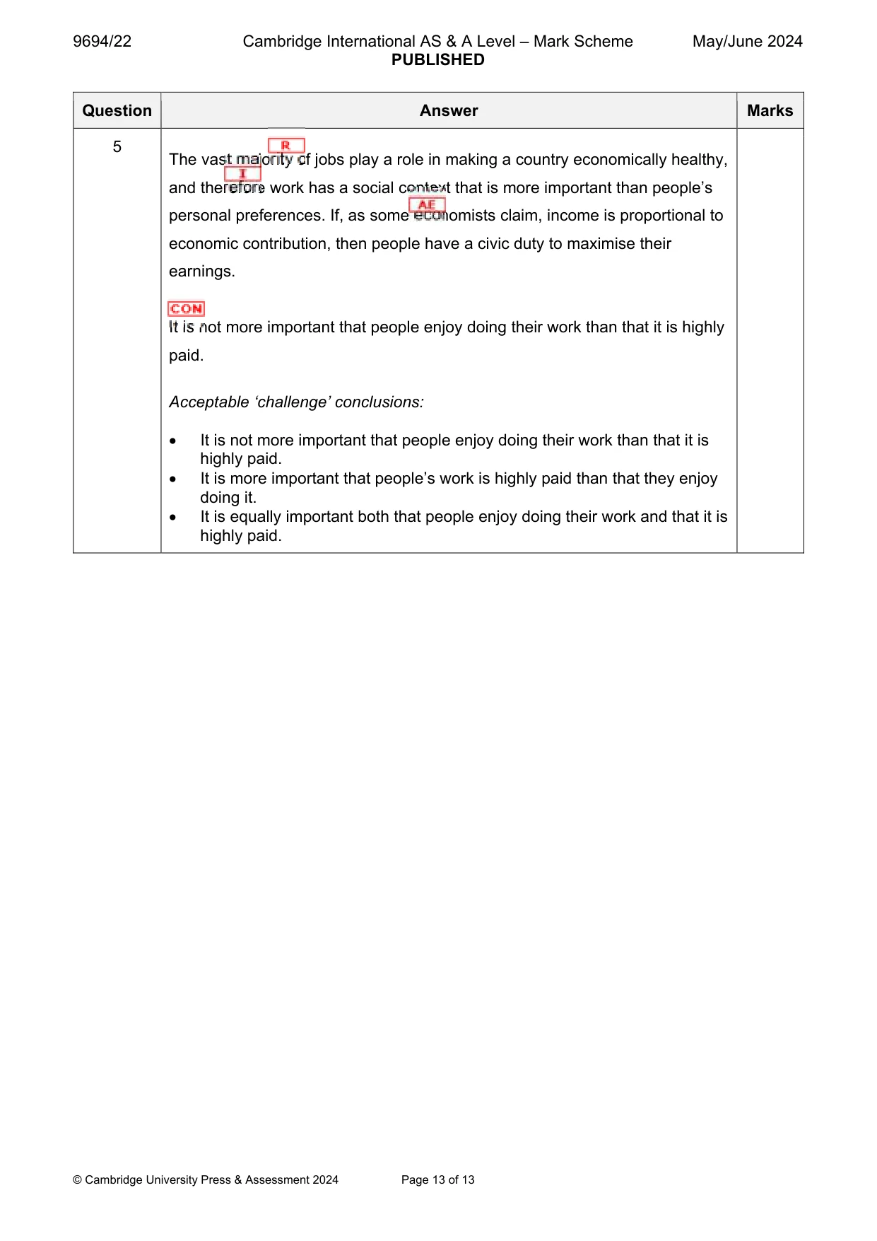 Mark scheme, page 13 of 13