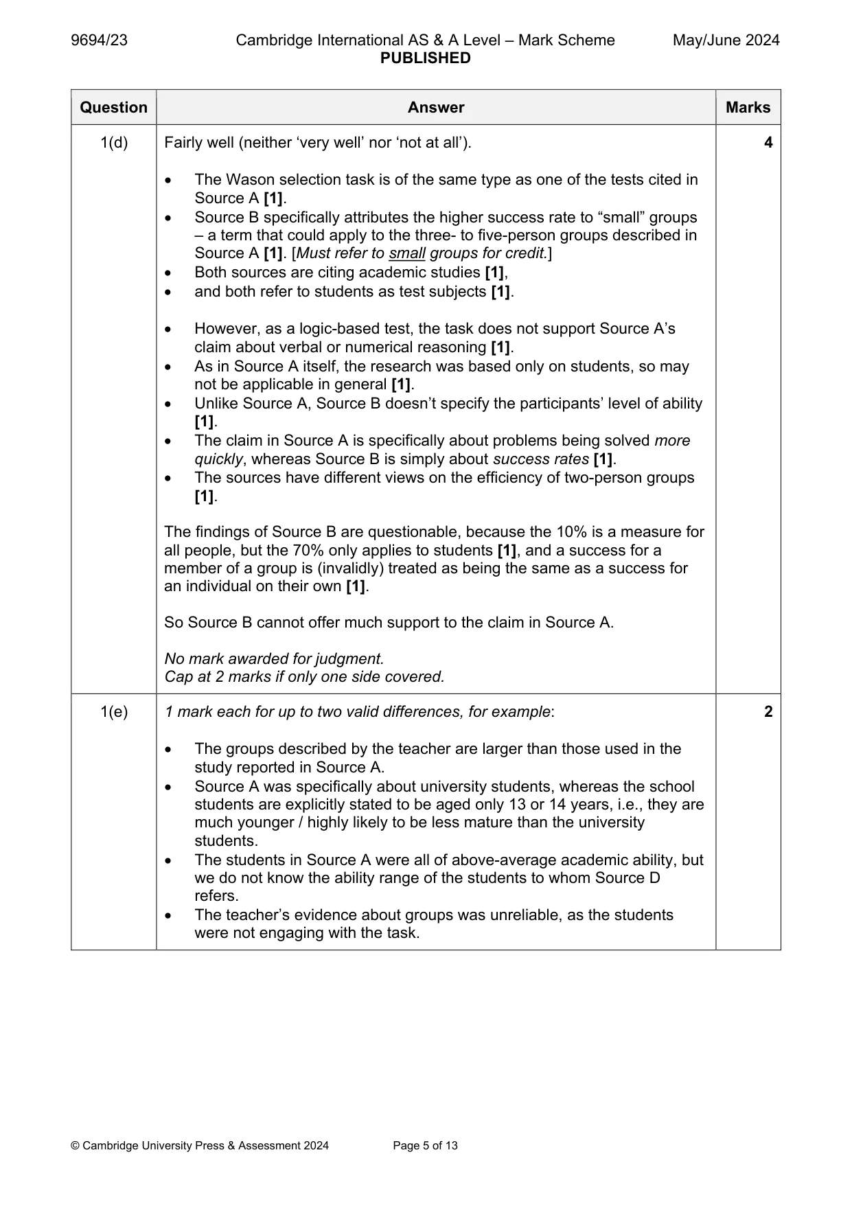 Mark scheme, page 5 of 13
