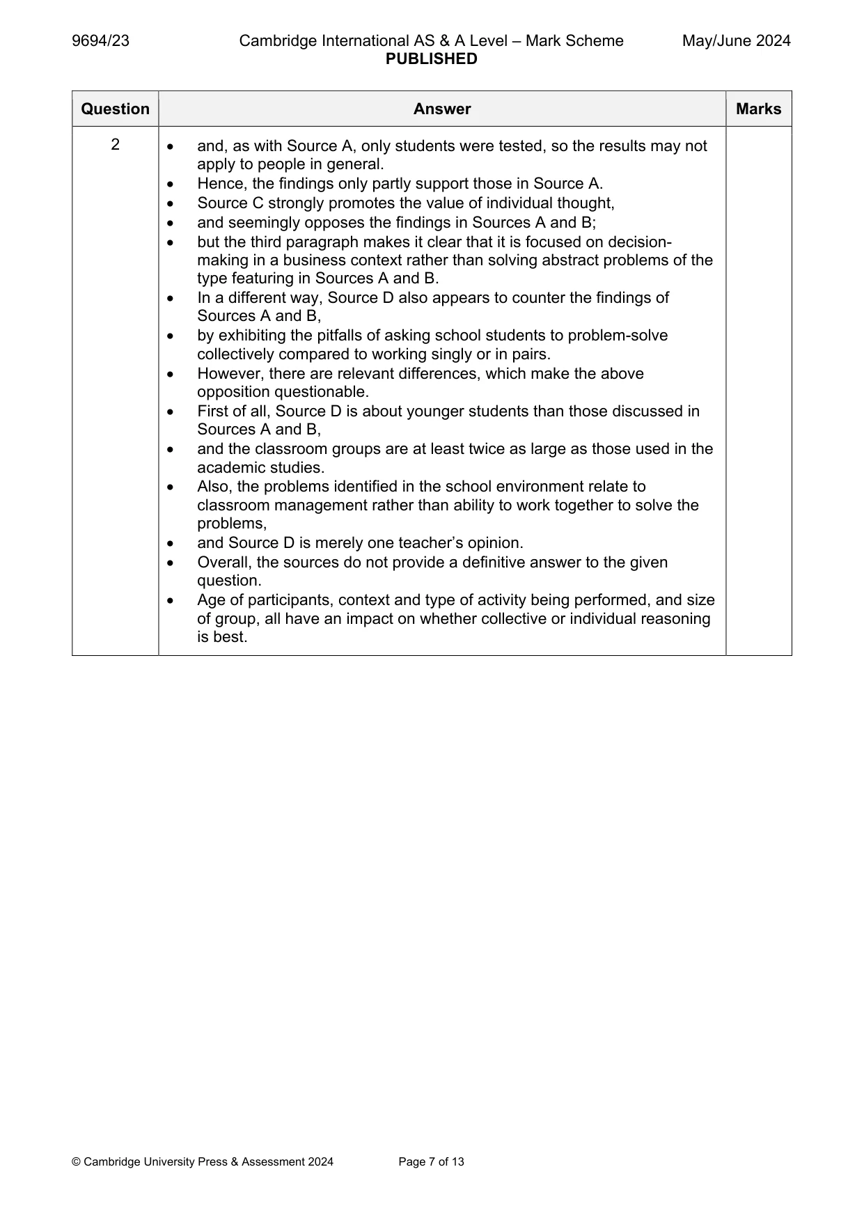 Mark scheme, page 7 of 13