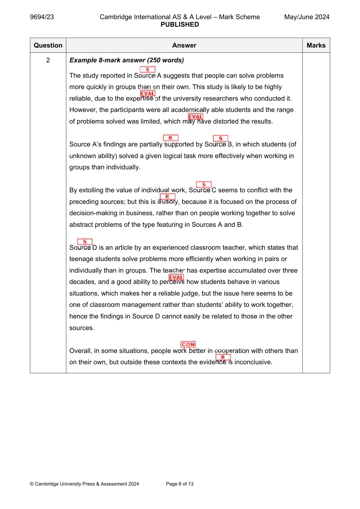Mark scheme, page 8 of 13