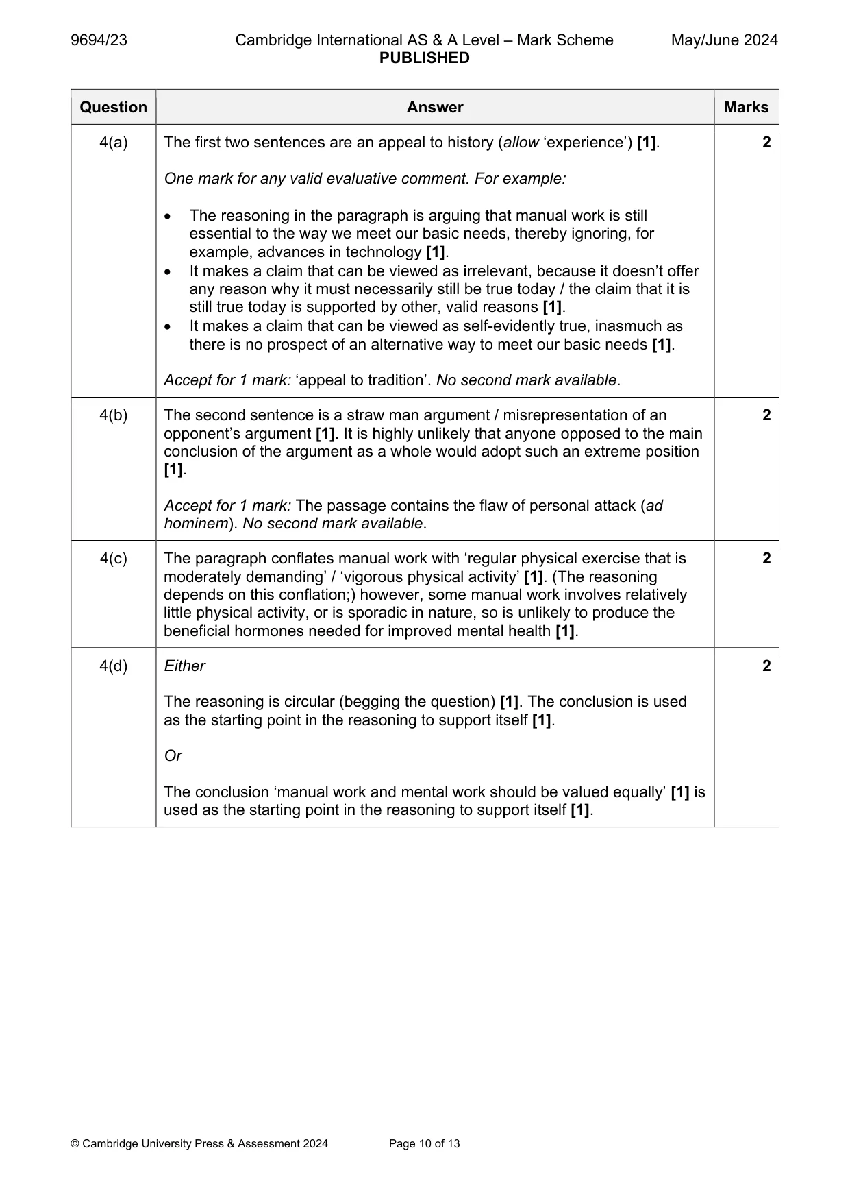 Mark scheme, page 10 of 13