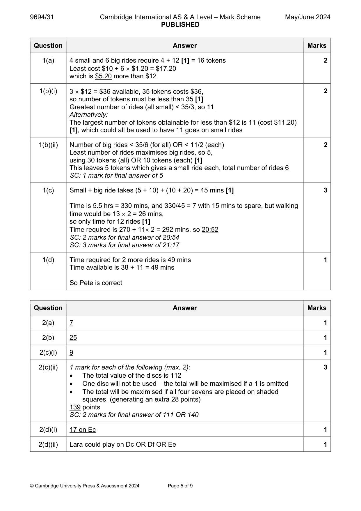 Mark scheme, page 5 of 9