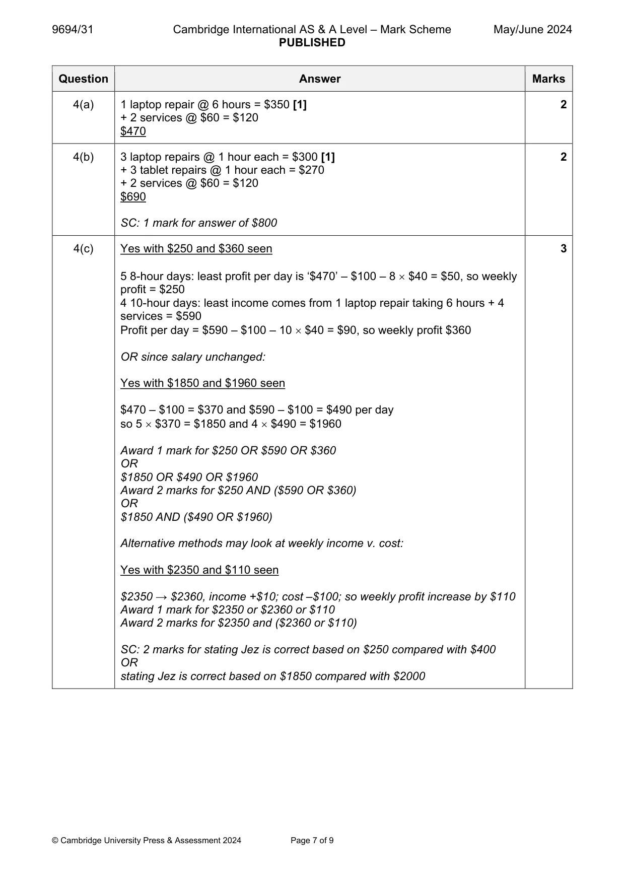 Mark scheme, page 7 of 9