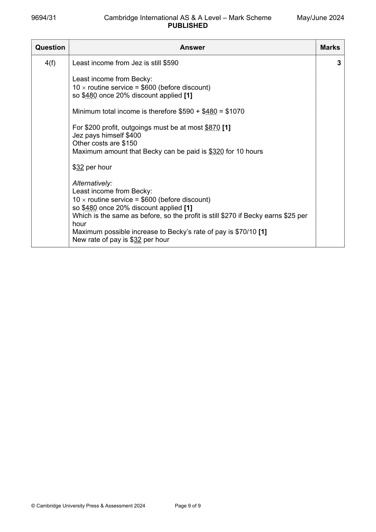 Mark scheme, page 9 of 9