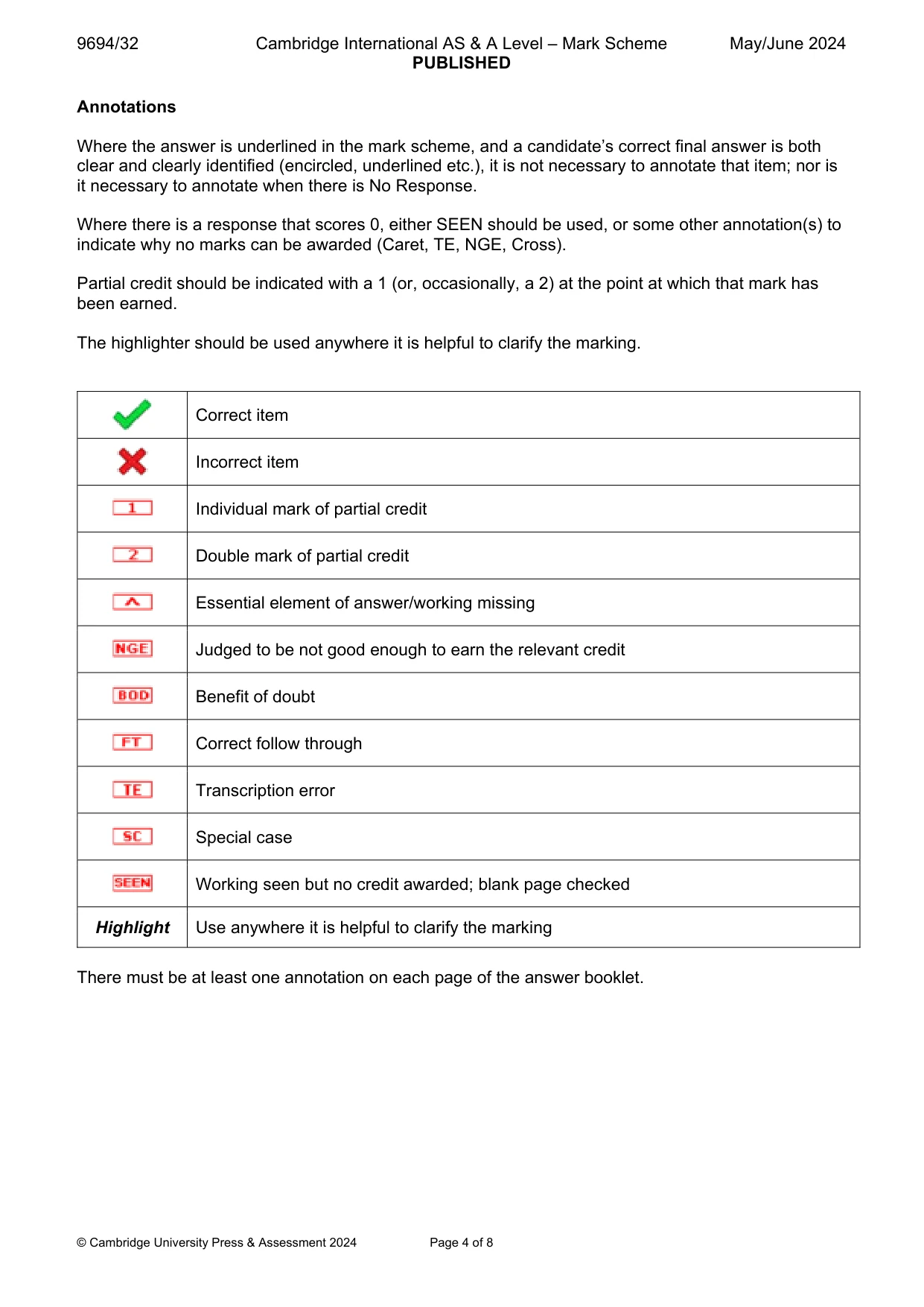Mark scheme, page 4 of 8