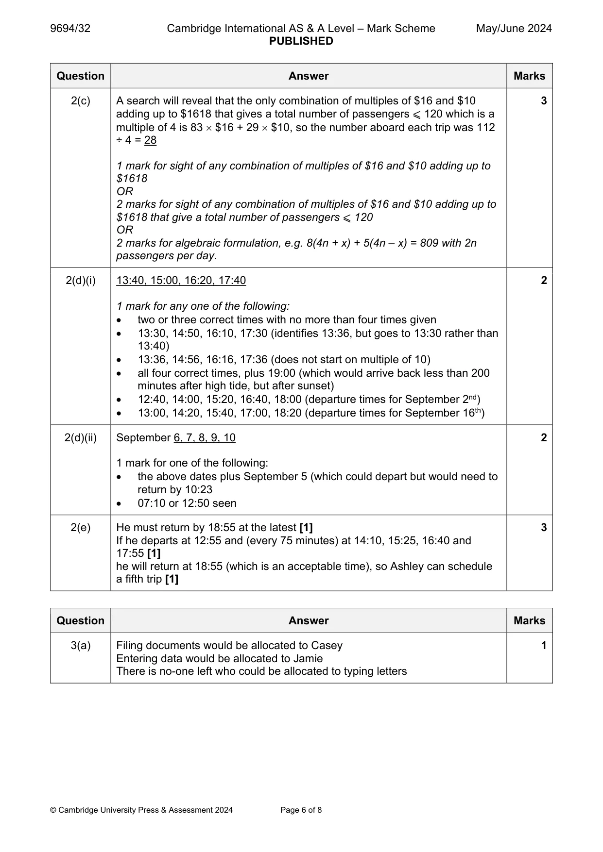 Mark scheme, page 6 of 8