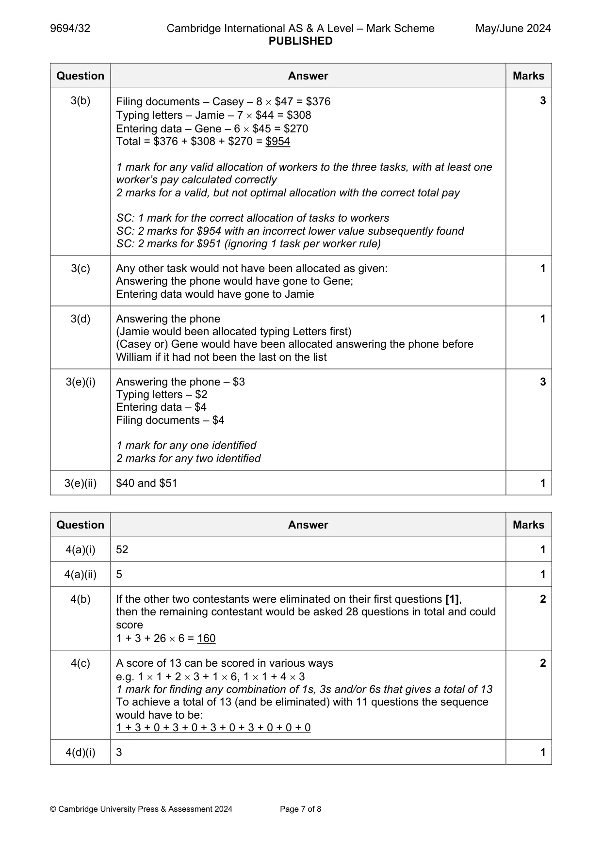Mark scheme, page 7 of 8