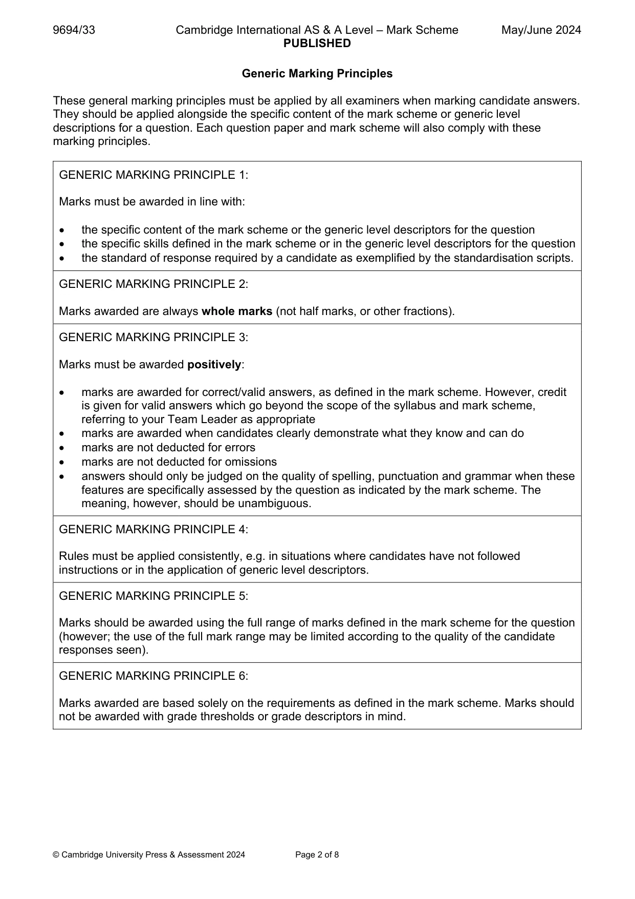 Mark scheme, page 2 of 8