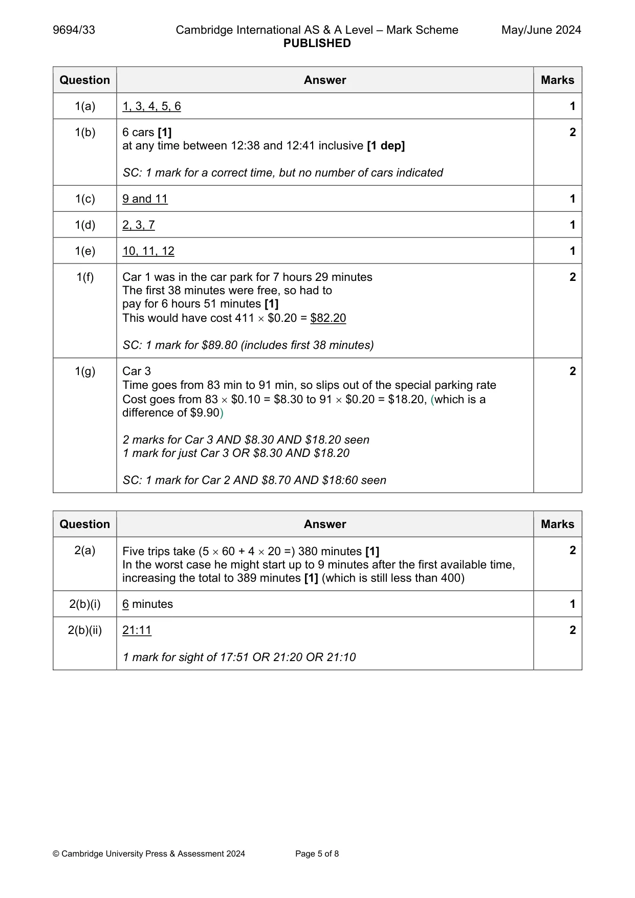 Mark scheme, page 5 of 8