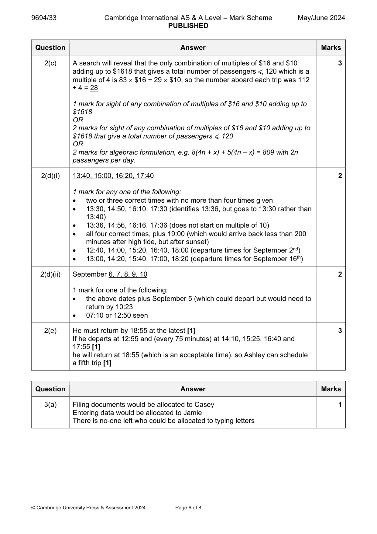 Mark scheme, page 6 of 8