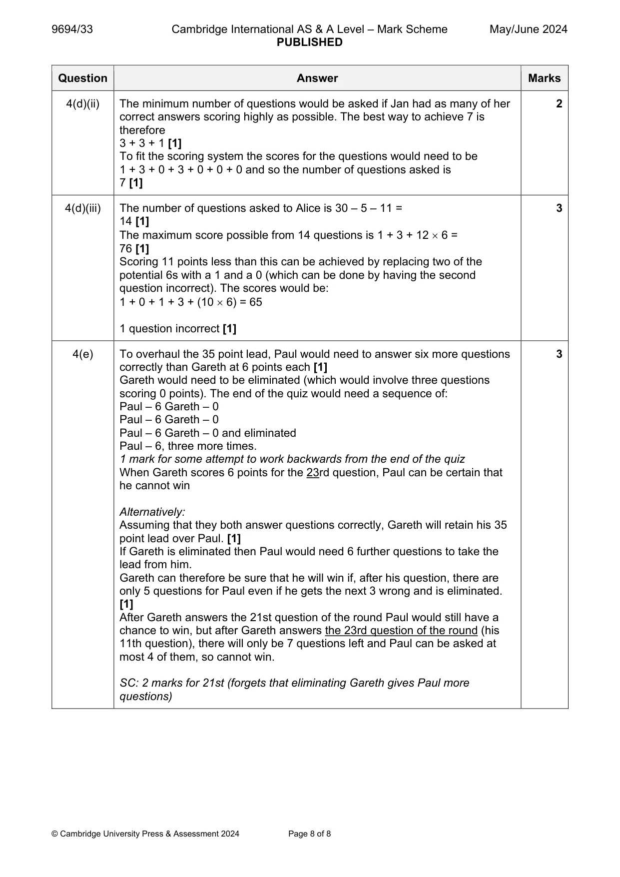 Mark scheme, page 8 of 8