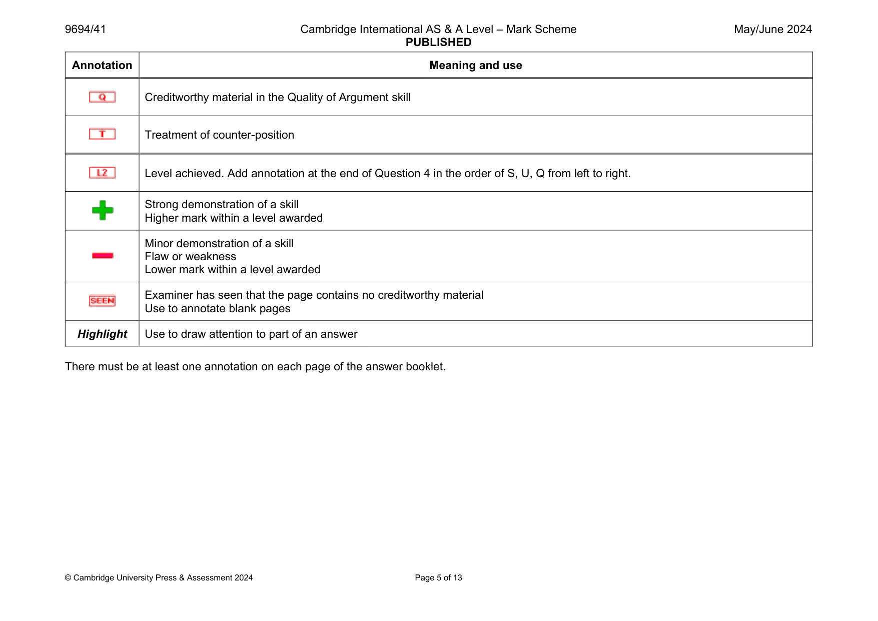 Mark scheme, page 5 of 13
