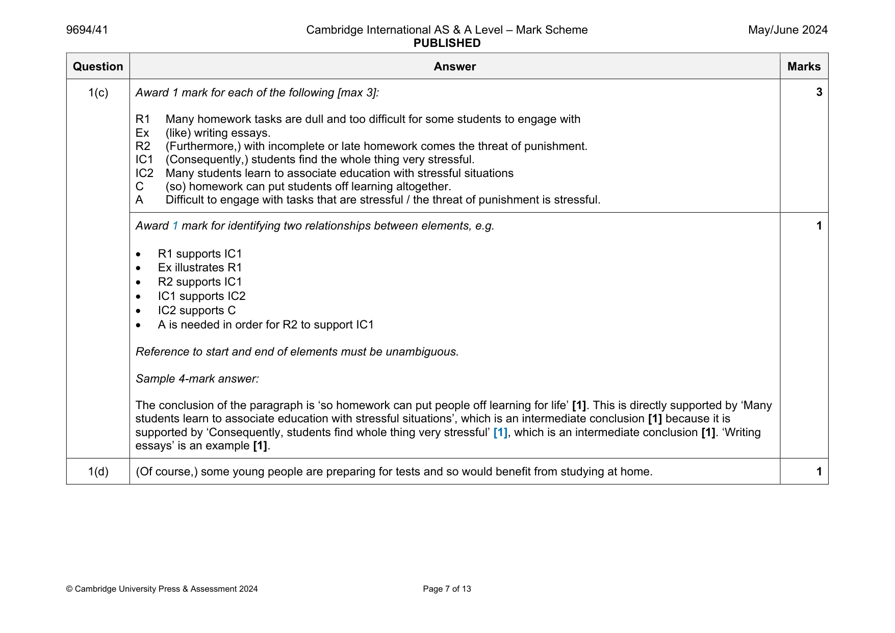 Mark scheme, page 7 of 13