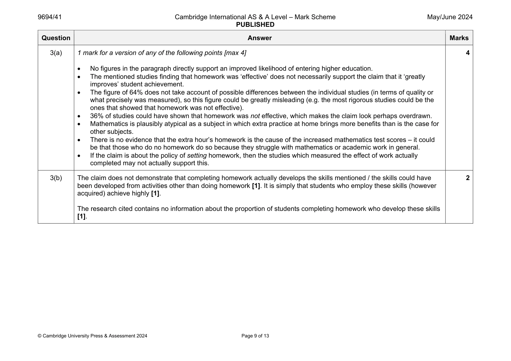 Mark scheme, page 9 of 13