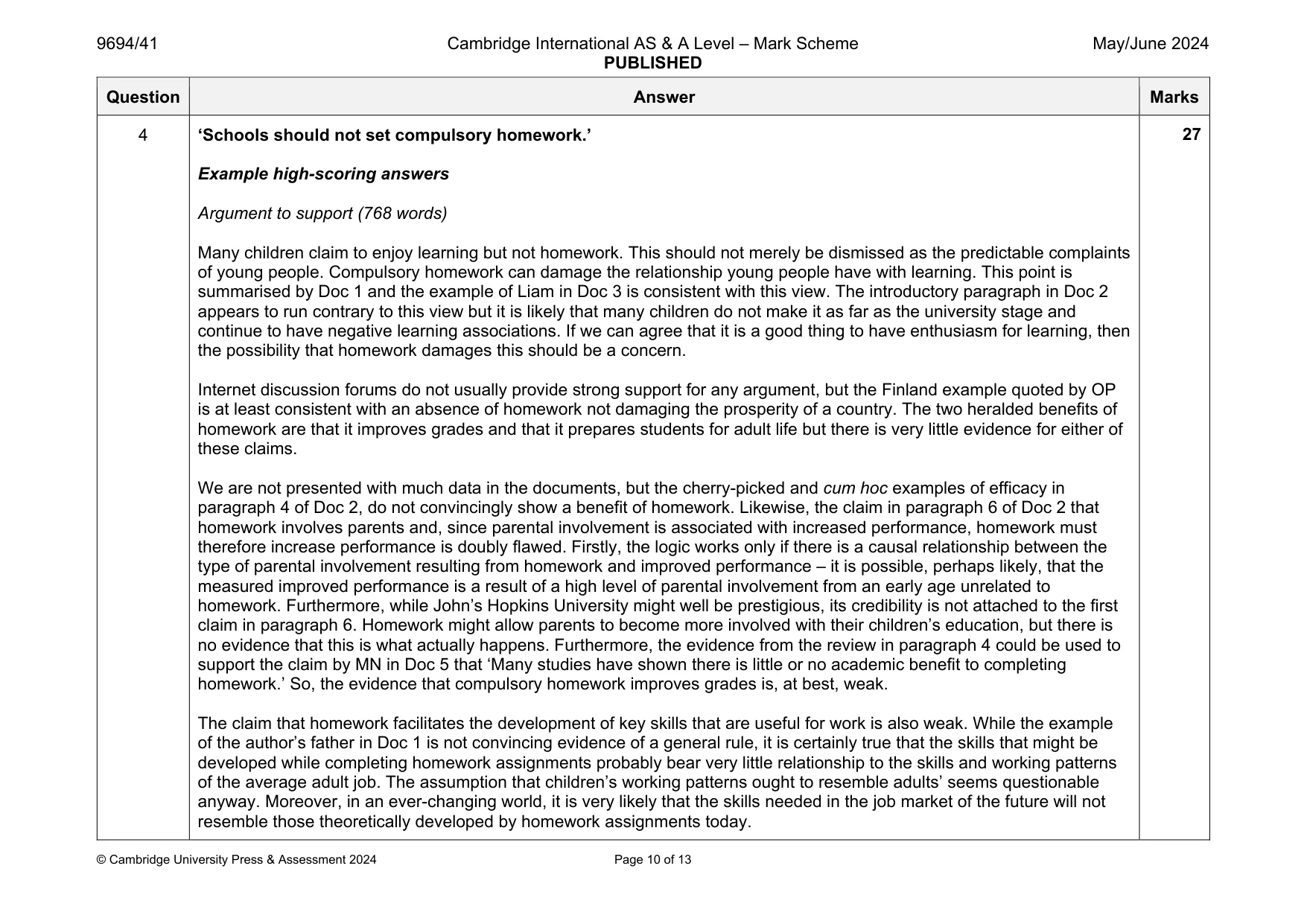 Mark scheme, page 10 of 13