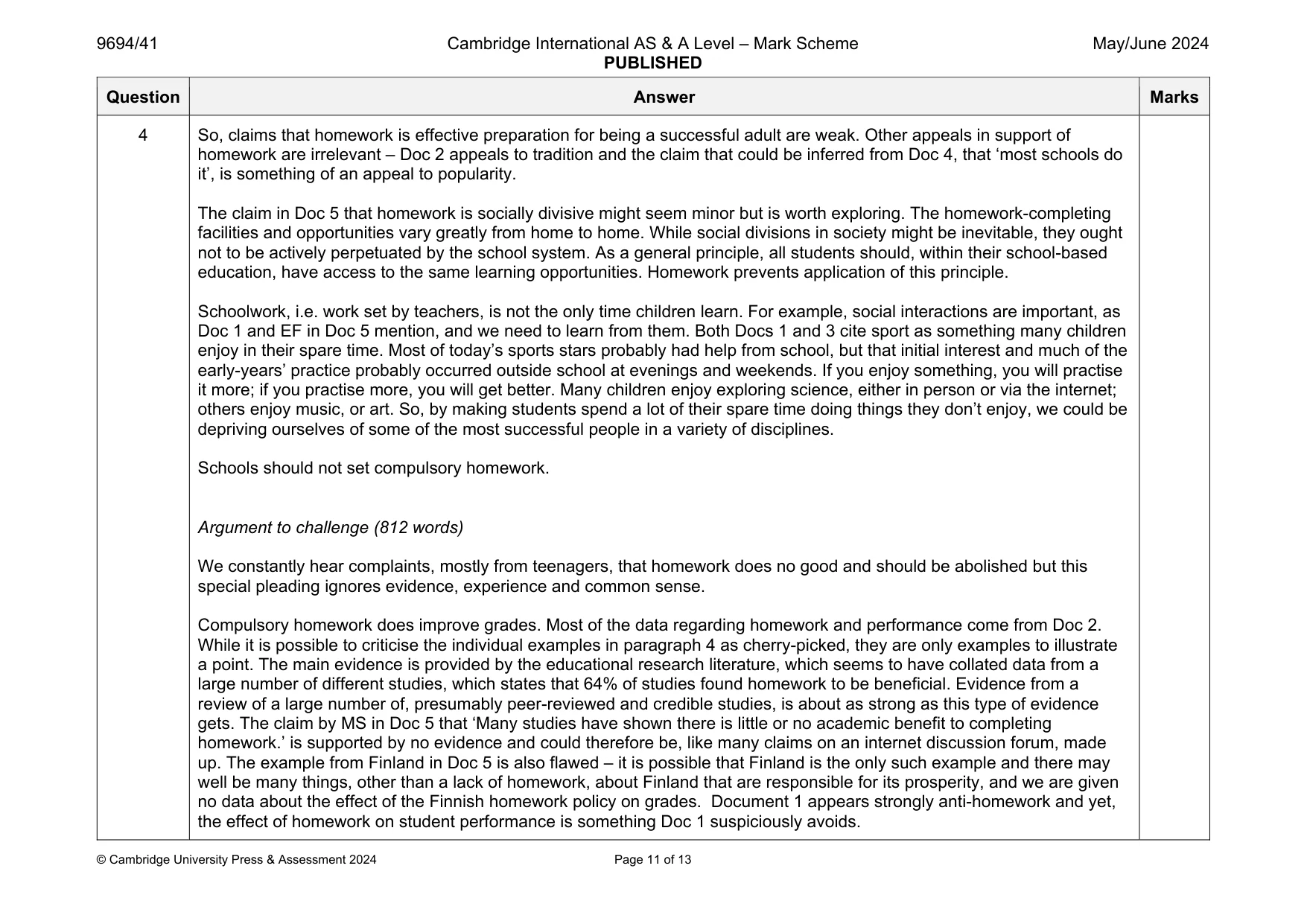 Mark scheme, page 11 of 13