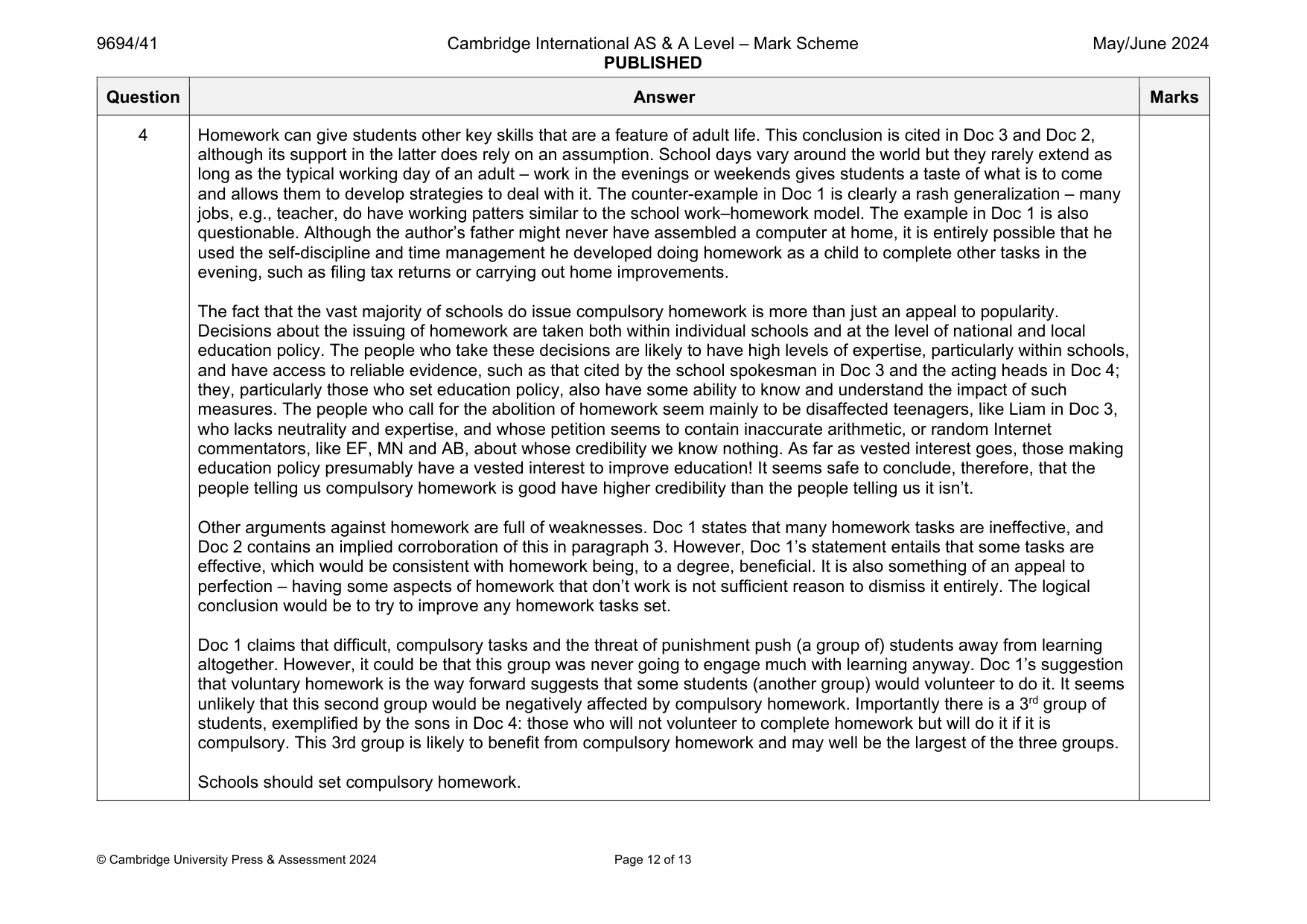 Mark scheme, page 12 of 13