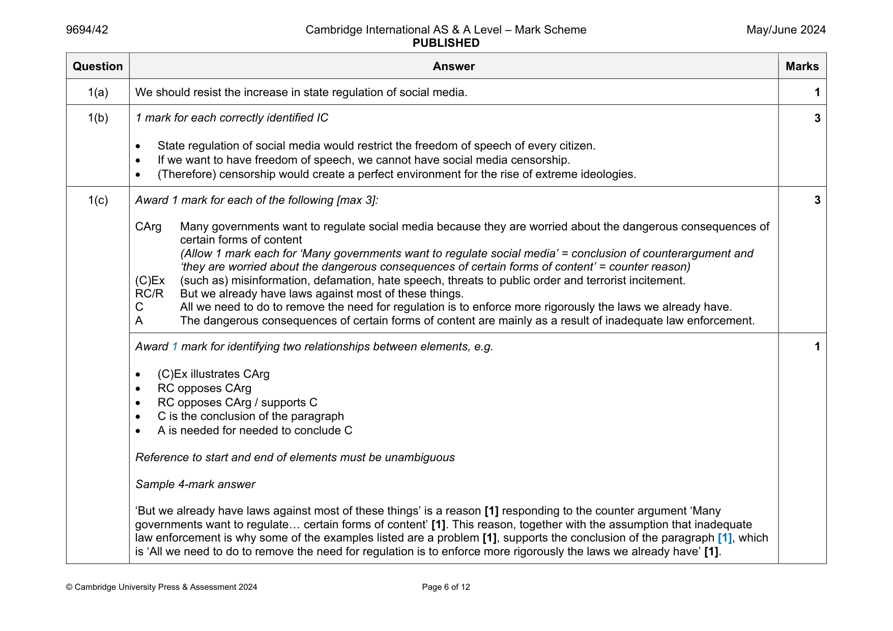 Mark scheme, page 6 of 12