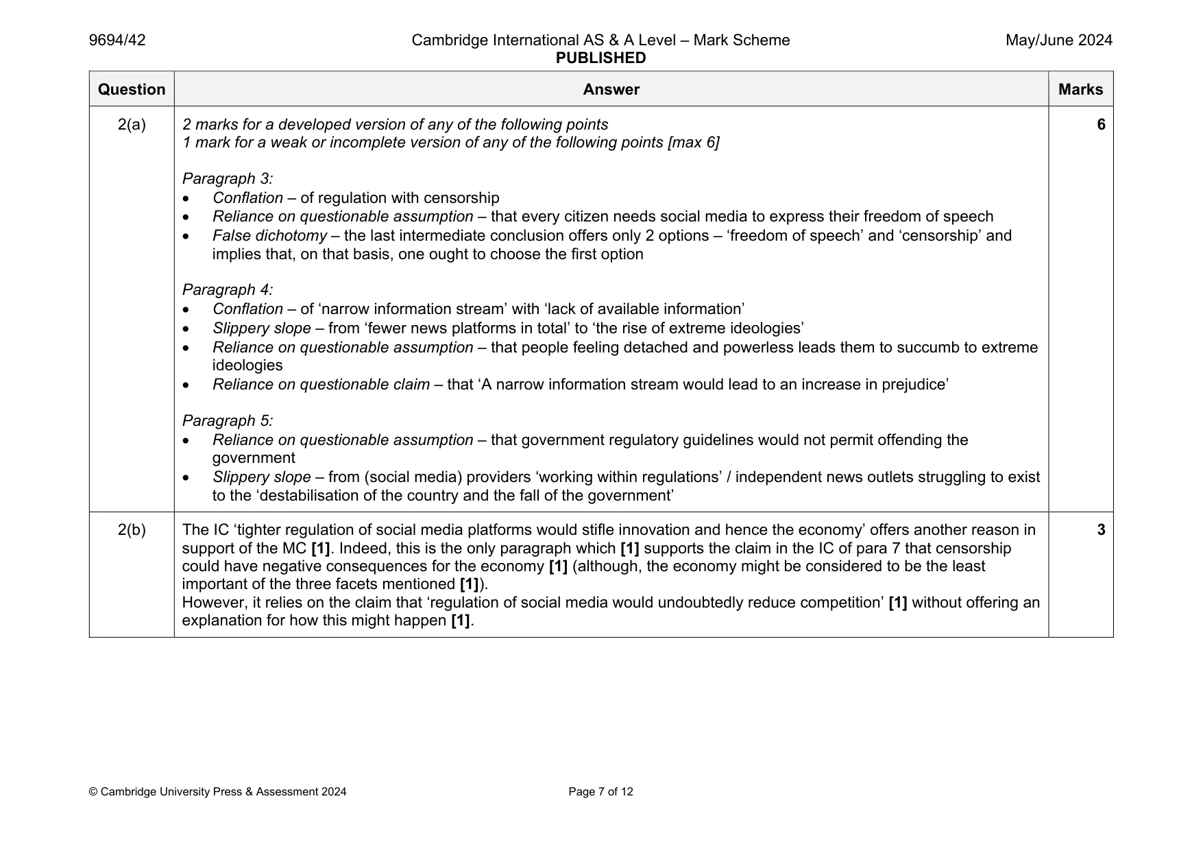 Mark scheme, page 7 of 12