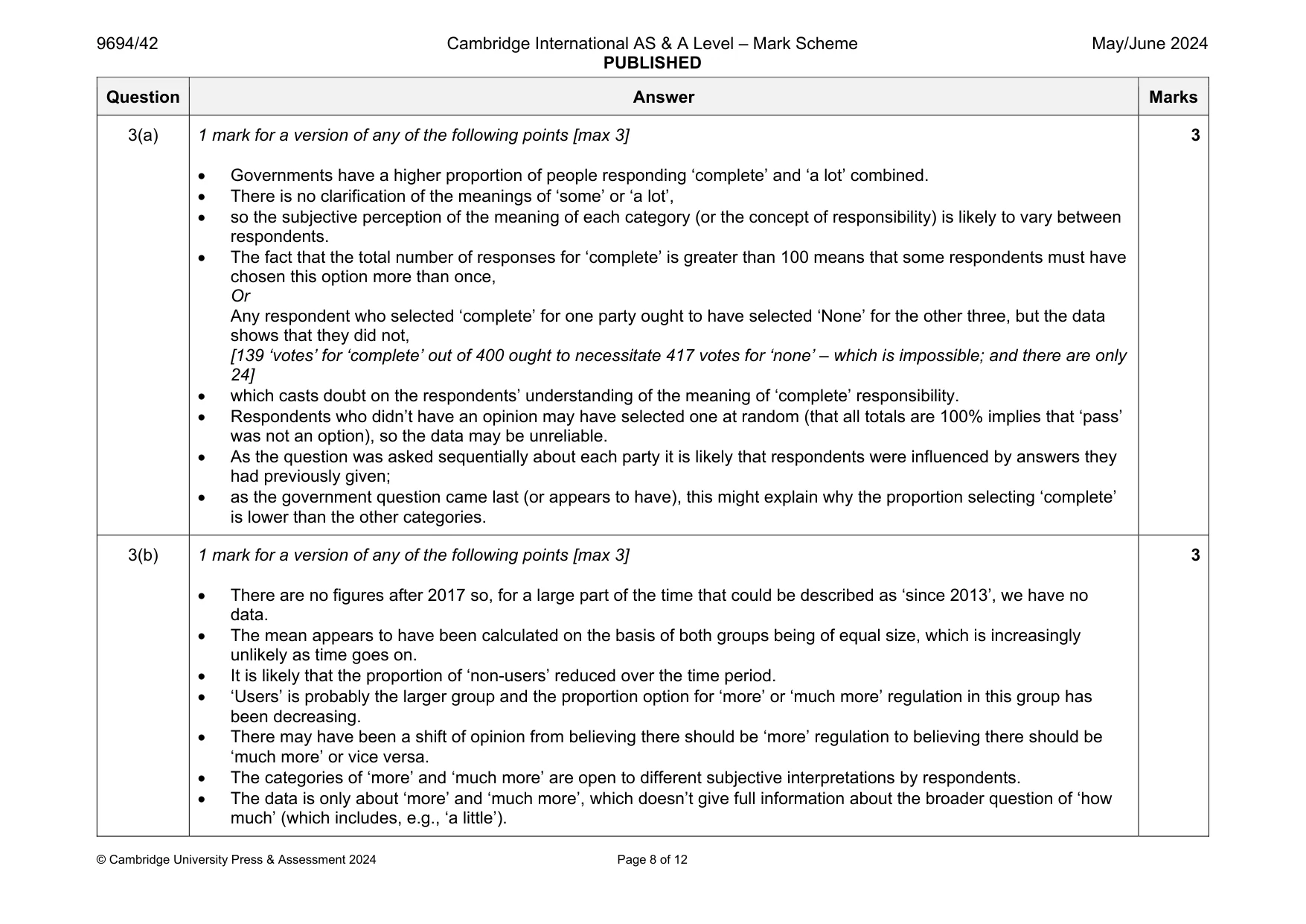 Mark scheme, page 8 of 12