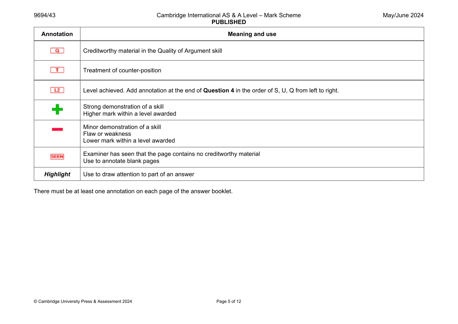 Mark scheme, page 5 of 12