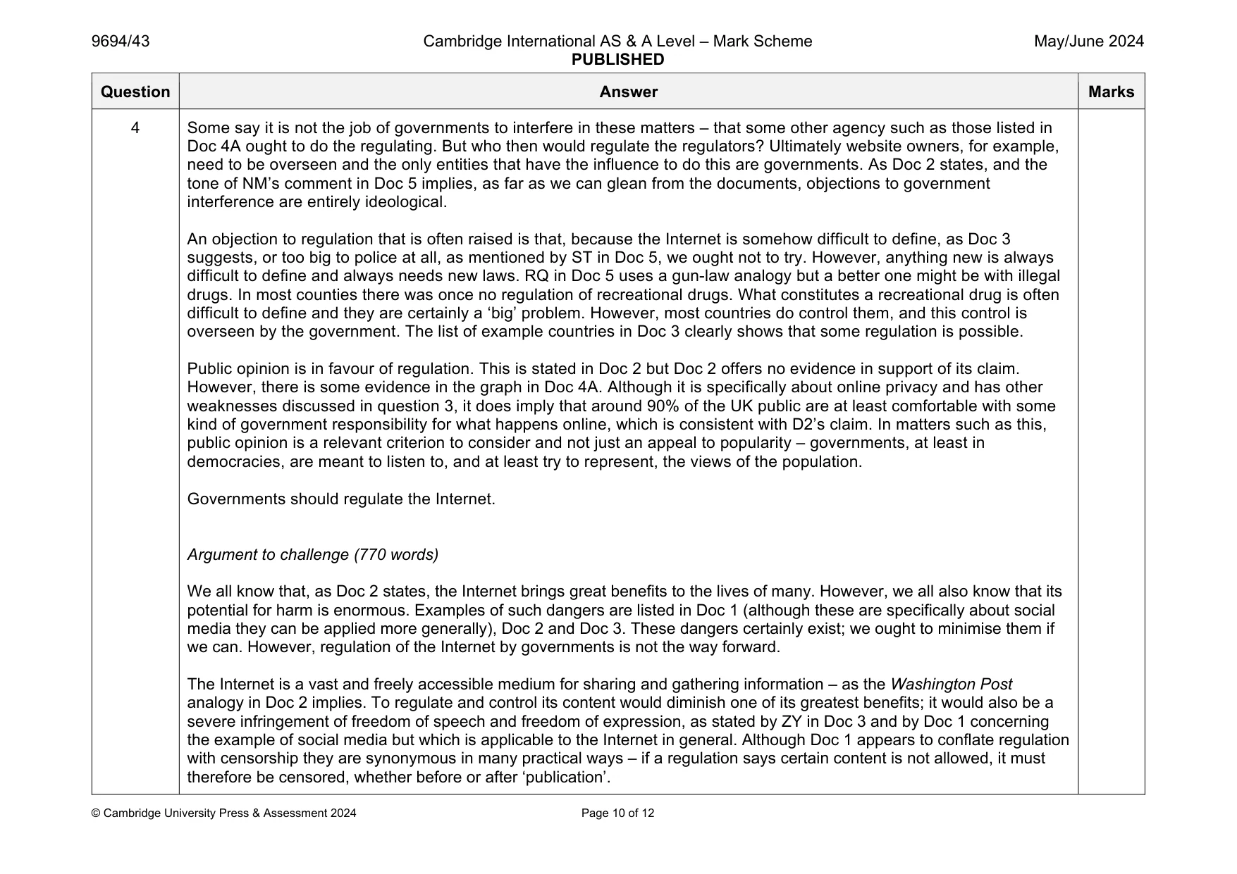 Mark scheme, page 10 of 12