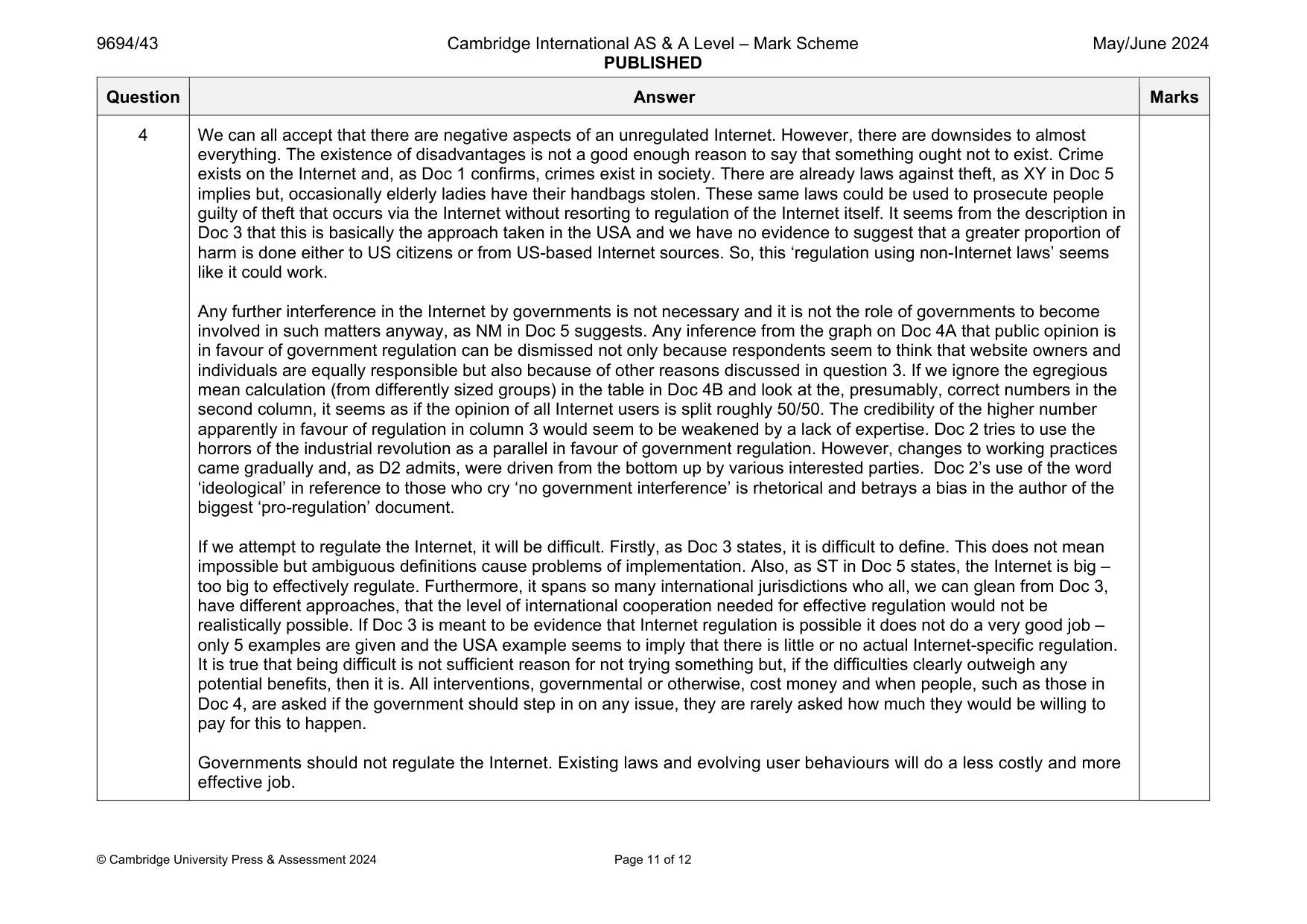 Mark scheme, page 11 of 12