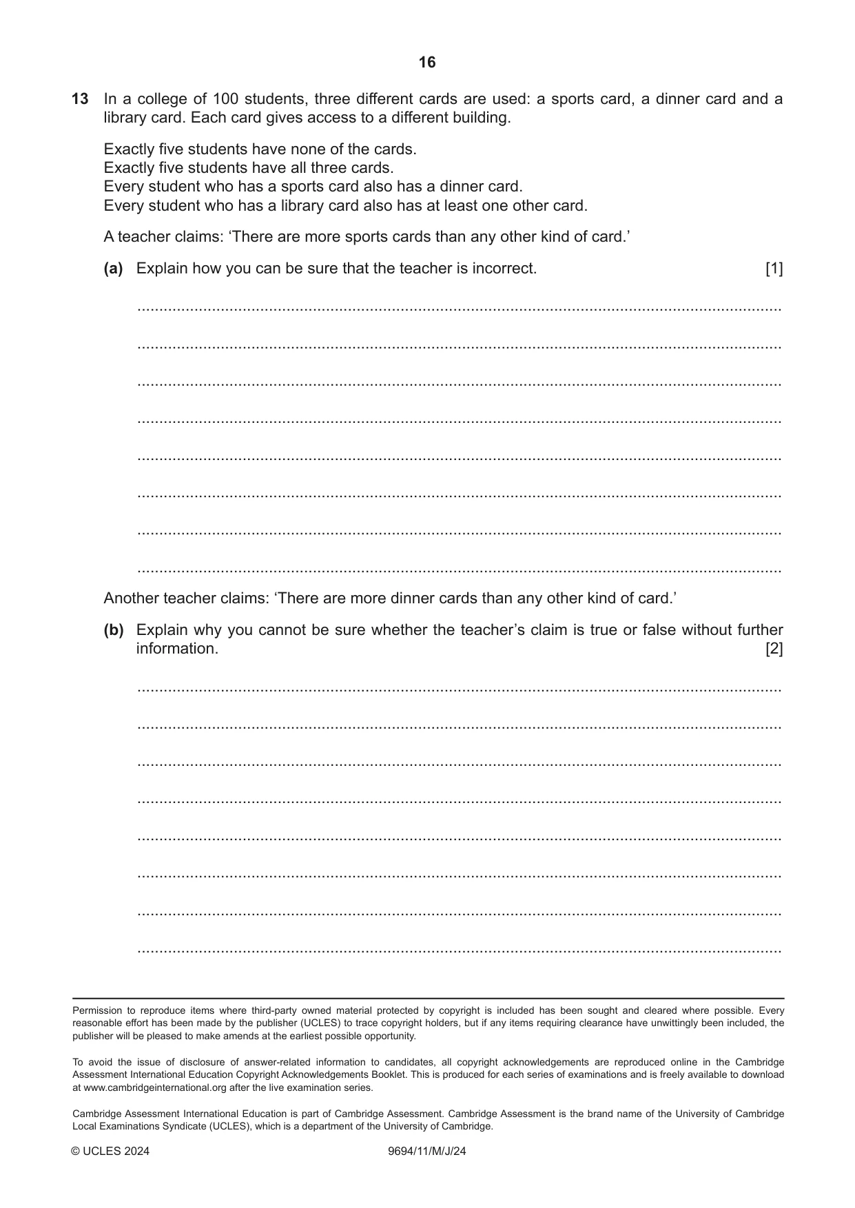 Cambridge A Level Thinking Skills 9694 2024 May/June Paper 1 · Variant 1 question paper, page 16 of 16