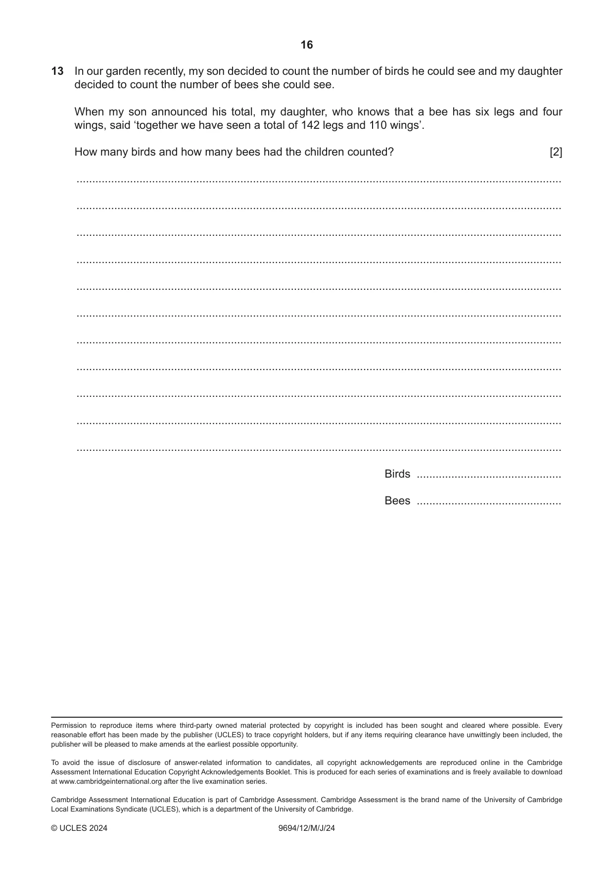 Cambridge A Level Thinking Skills 9694 2024 May/June Paper 1 · Variant 2 question paper, page 16 of 16