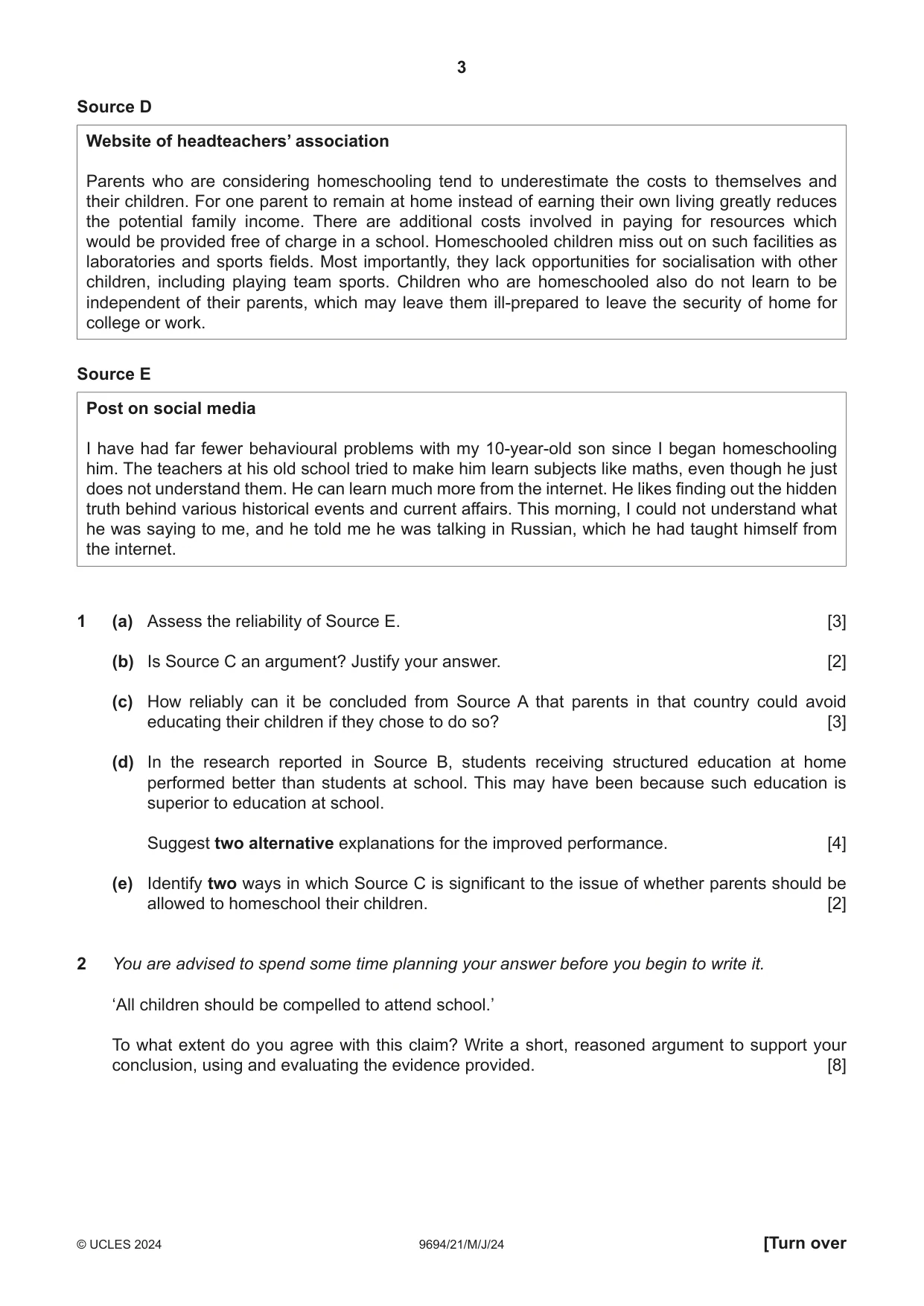 Cambridge A Level Thinking Skills 9694 2024 May/June Paper 2 · Variant 1 question paper, page 3 of 8