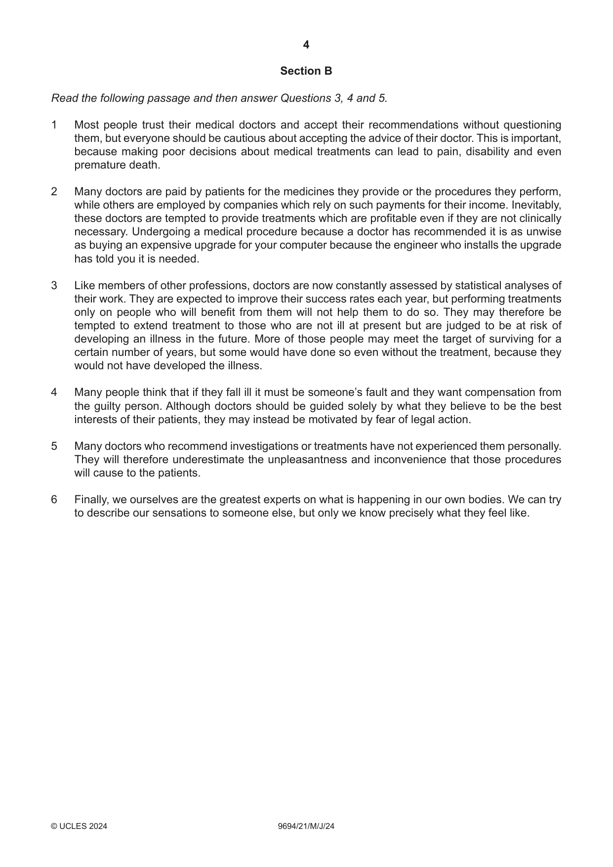 Cambridge A Level Thinking Skills 9694 2024 May/June Paper 2 · Variant 1 question paper, page 4 of 8