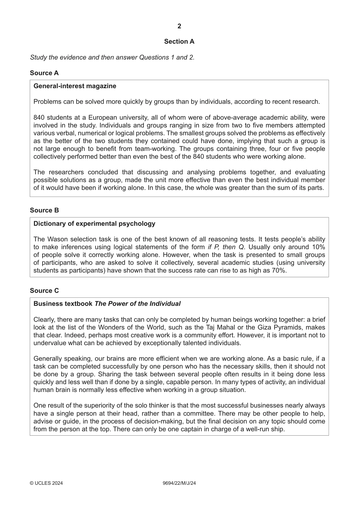 Cambridge A Level Thinking Skills 9694 2024 May/June Paper 2 · Variant 2 question paper, page 2 of 8